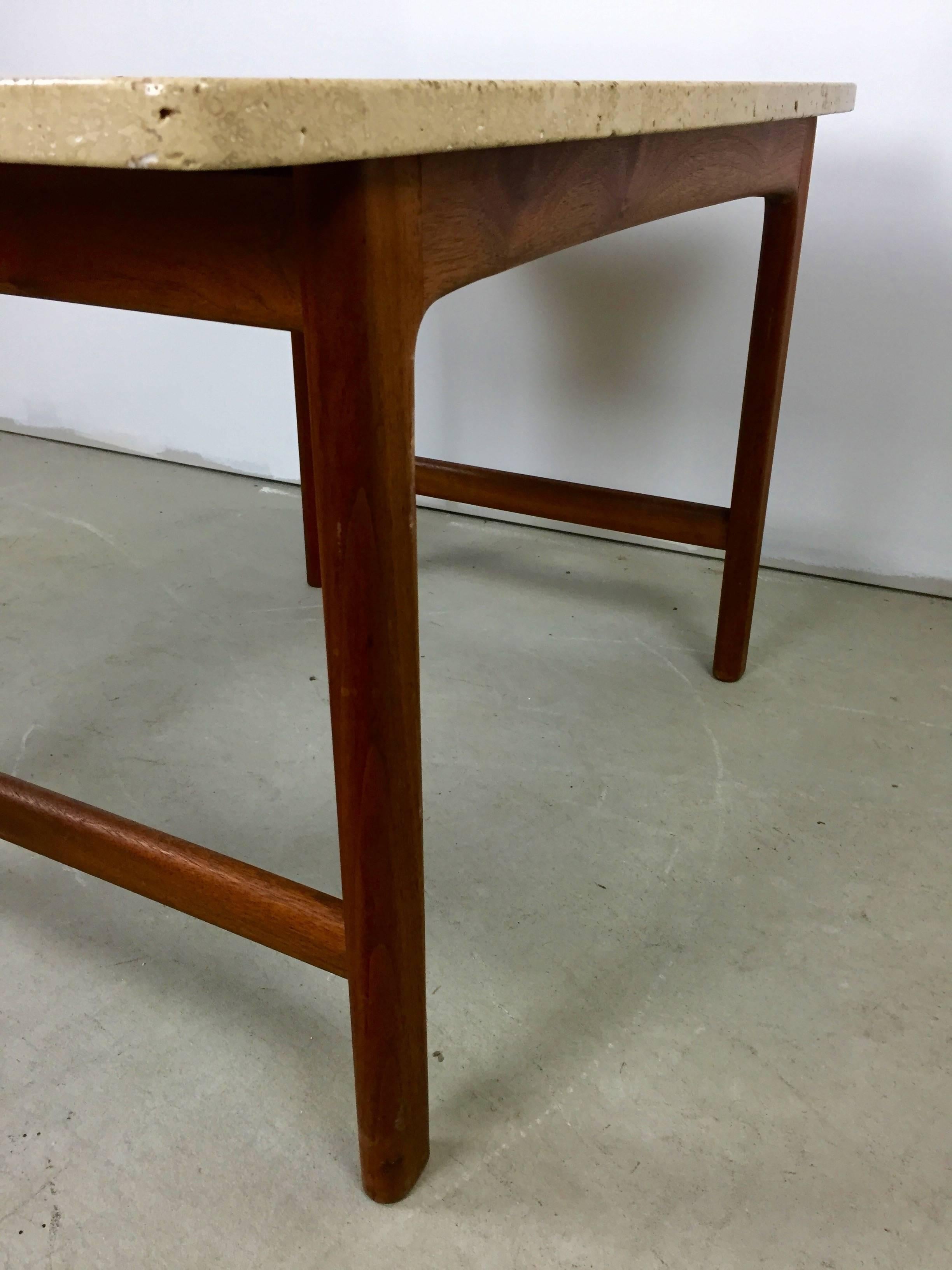 DUX Teak and Travertine Marble Lamp Table by Folke Ohlsson In Excellent Condition For Sale In Asbury Park, NJ