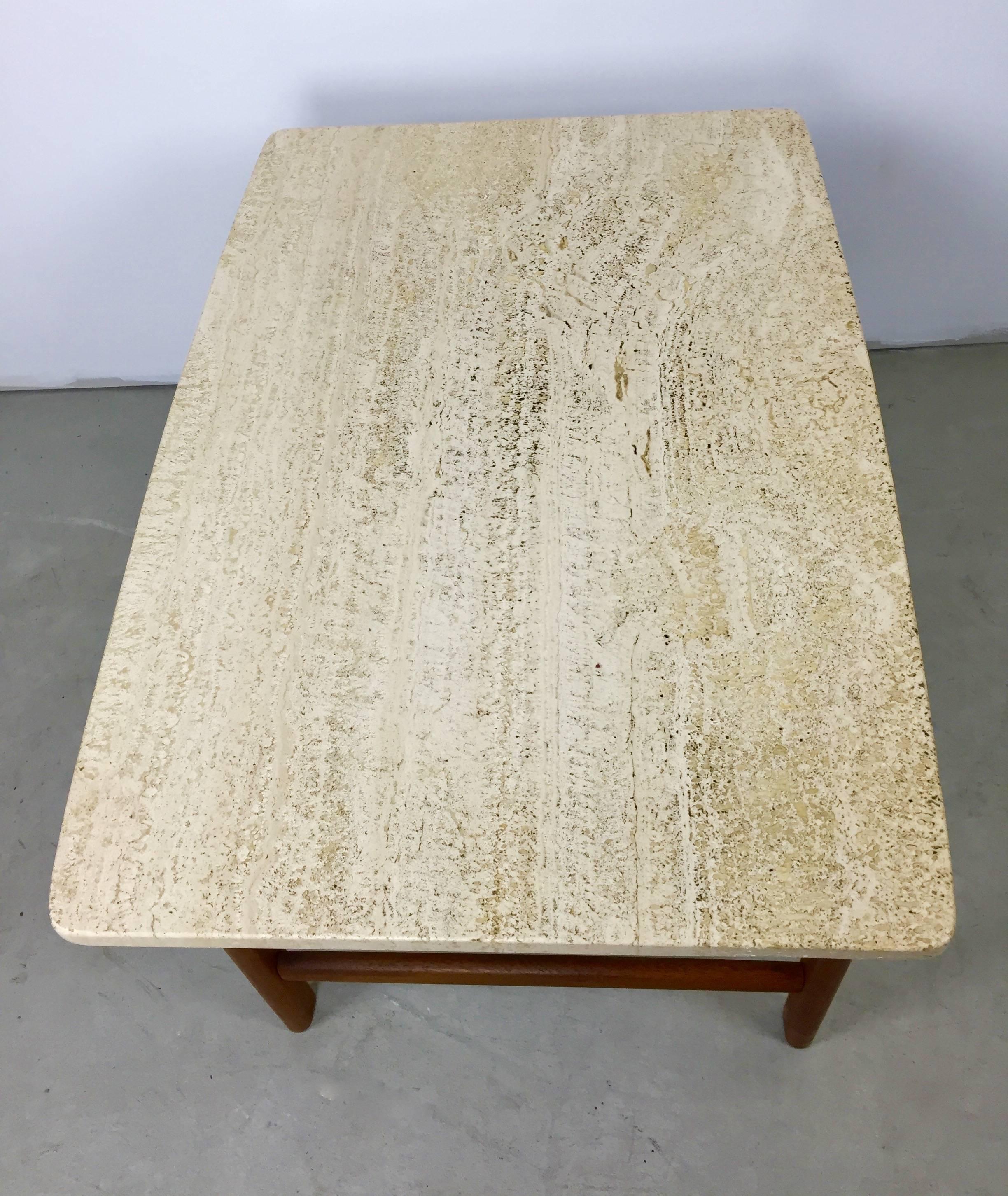 Mid-20th Century DUX Teak and Travertine Marble Lamp Table by Folke Ohlsson For Sale