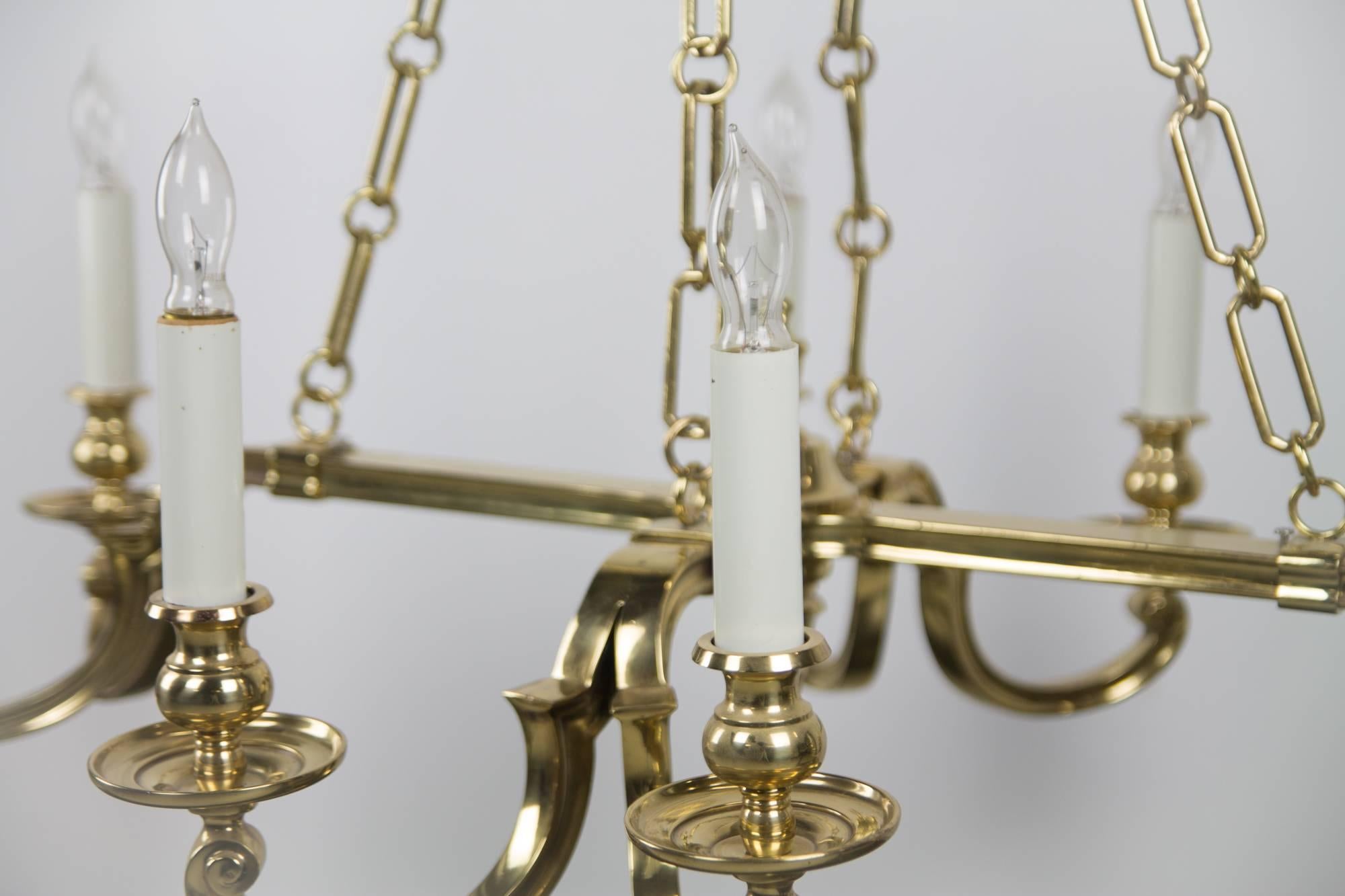 American Eight-Light Solid Brass Chandelier by Chapman