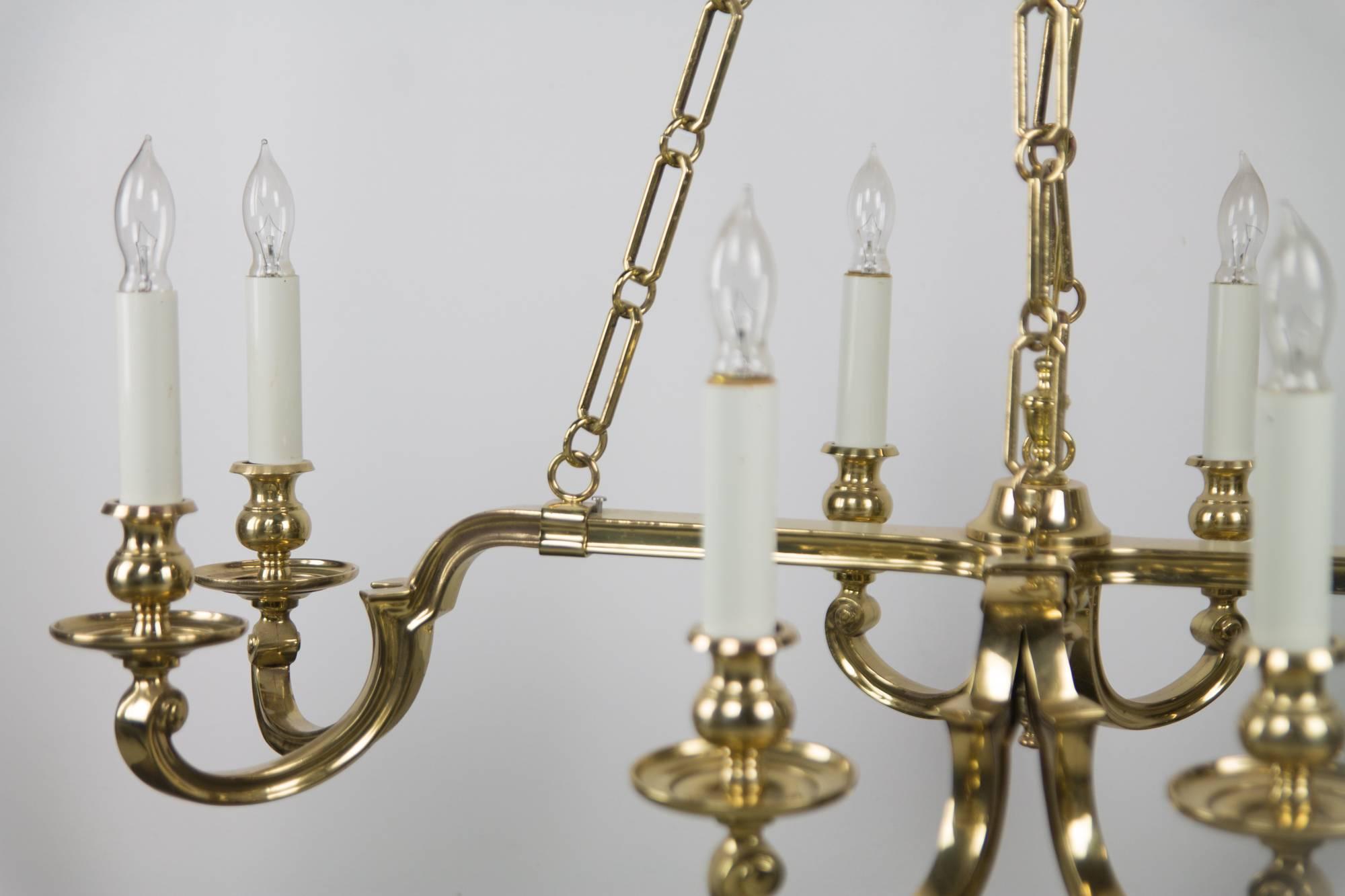 Hollywood Regency Eight-Light Solid Brass Chandelier by Chapman