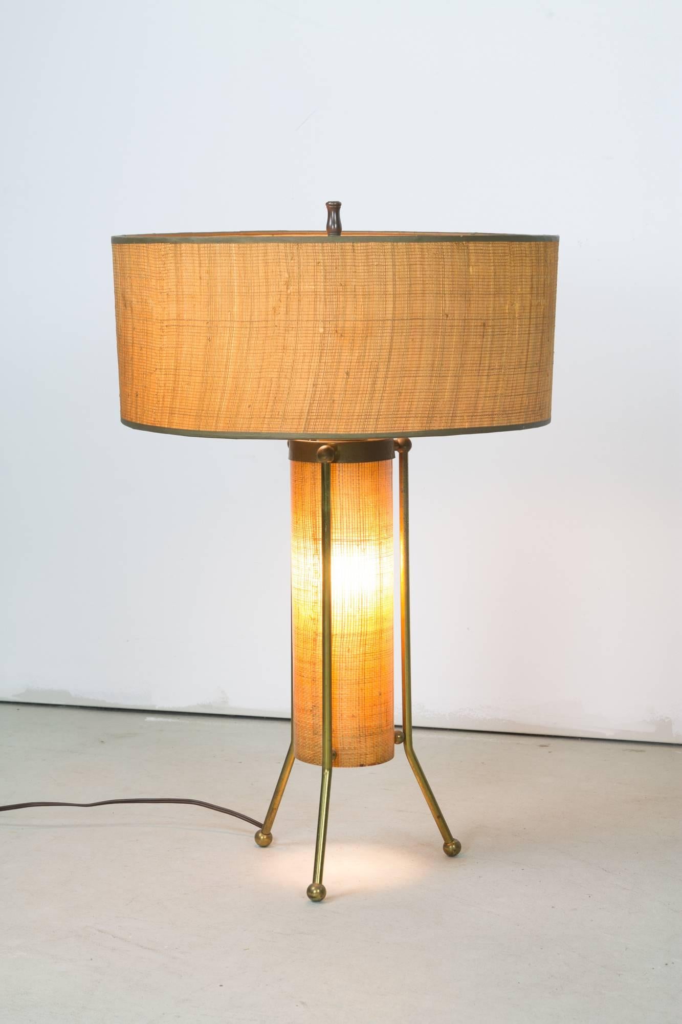 American Two-Way Brass and Reed Table Lamp