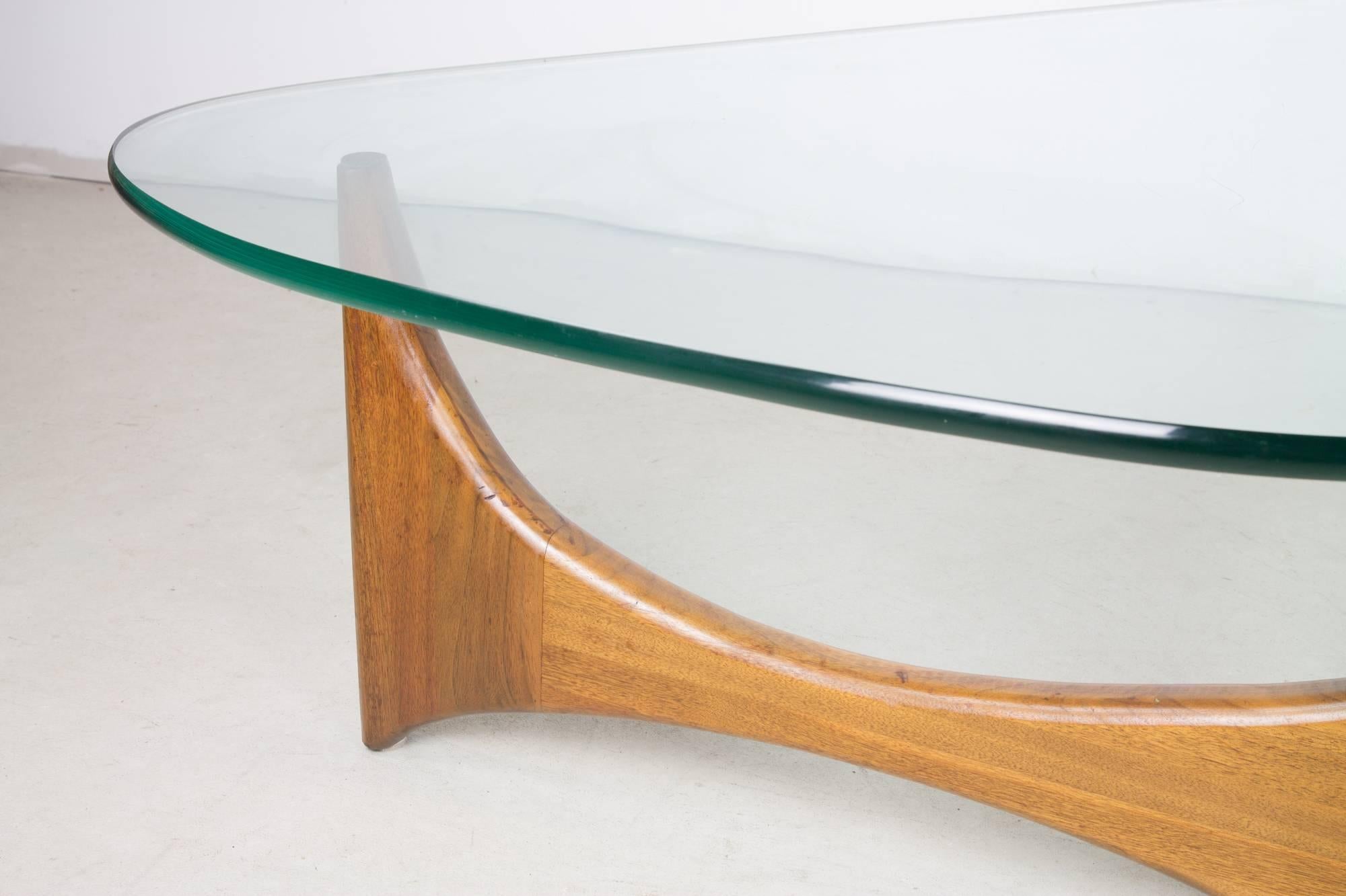 Mid-Century Modern Organic Walnut and Glass Coffee Table