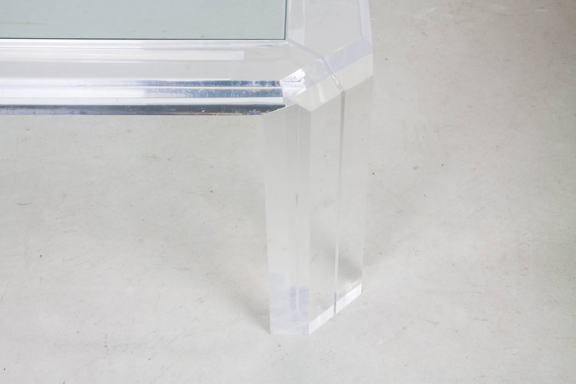 American Oversized Lucite and Glass Cocktail Table