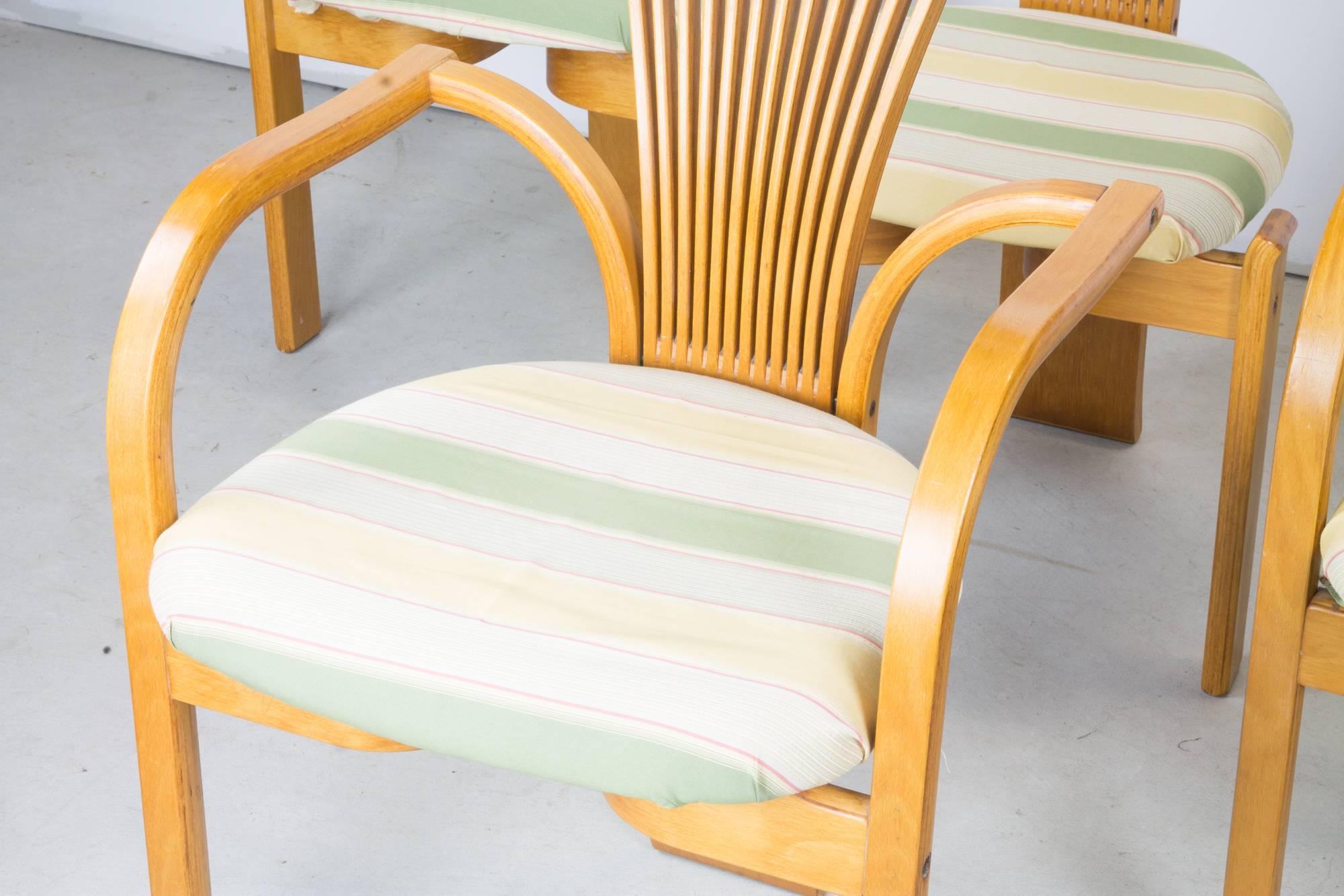 Set of four 'TOTEM' fan back dining chairs by Torstein Nilsen for Westnofa; two armchairs and two sides.