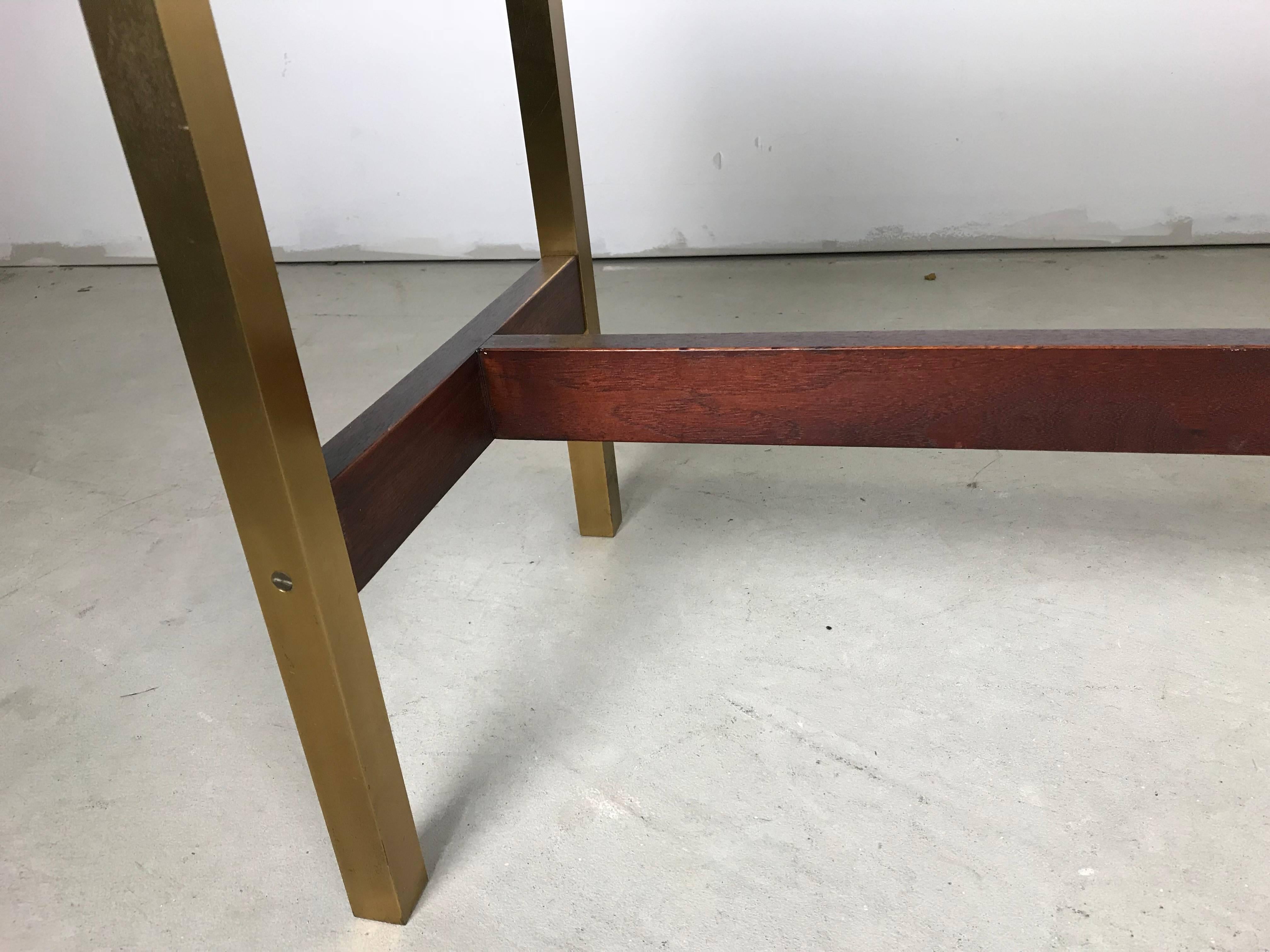 American Unique Travertine Walnut and Brass Cocktail Table Designed by Phillip Enfield For Sale