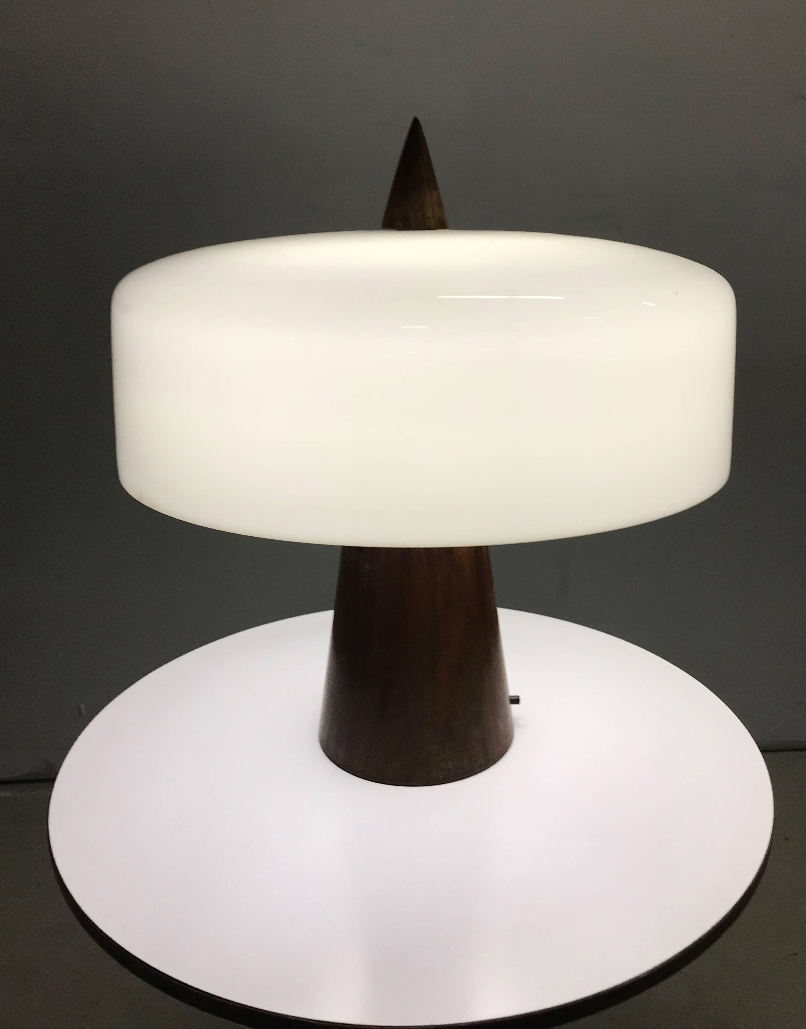 Mid-Century Modern One off Walnut and Milk Glass Desk Lamp Designed by Phillip Enfield