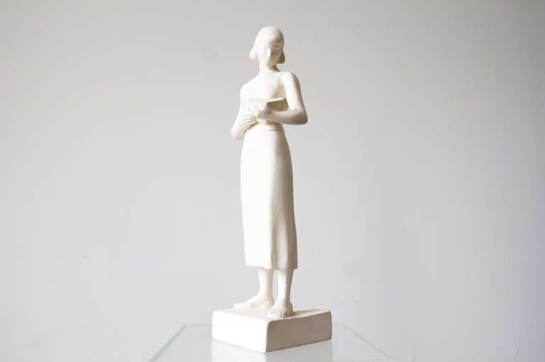 Art Deco Maurice Glickman Sculpture of Woman with Book