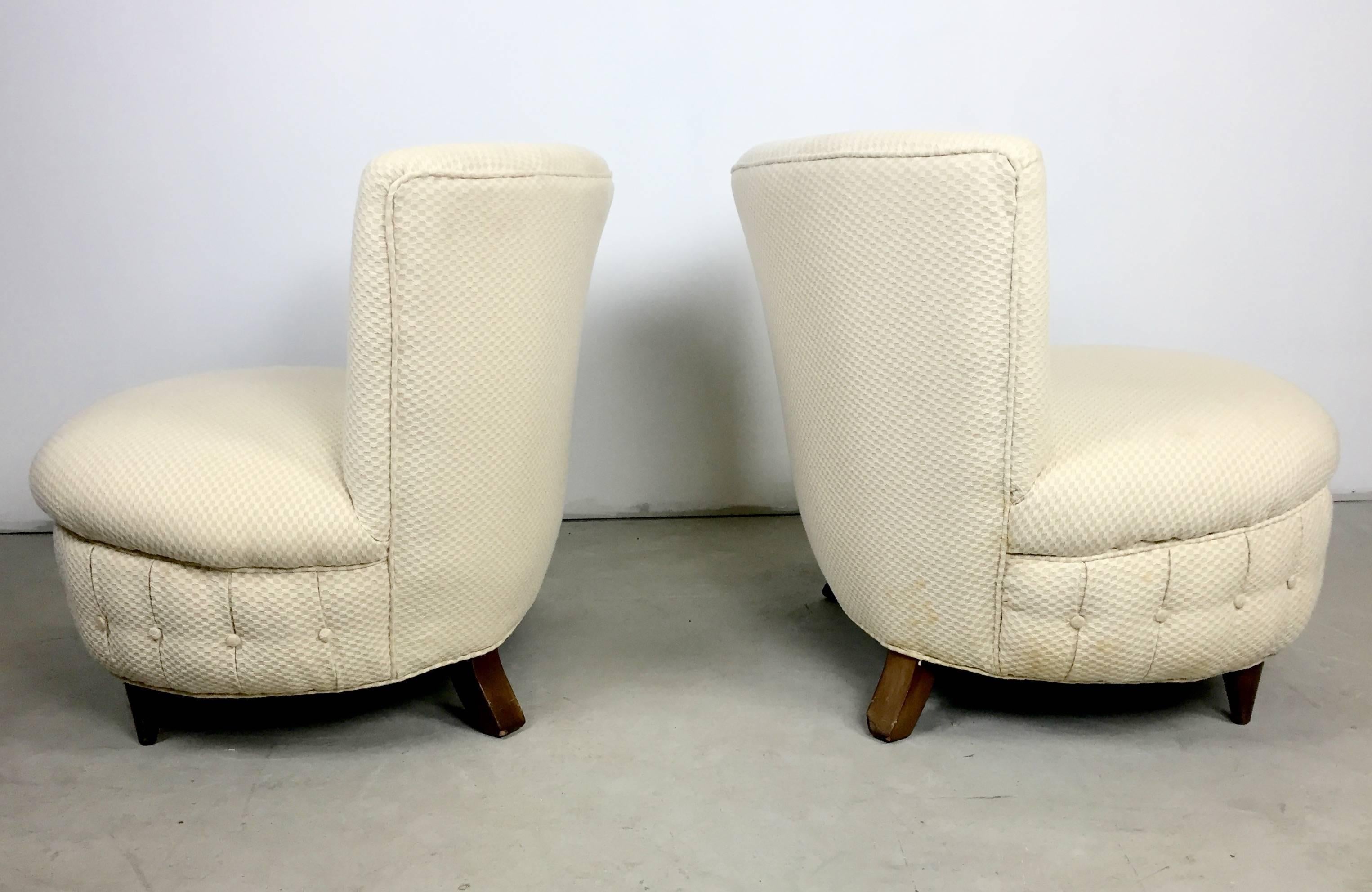American Pair of Button Tufted Slipper Chairs by Gilbert Rohde For Sale