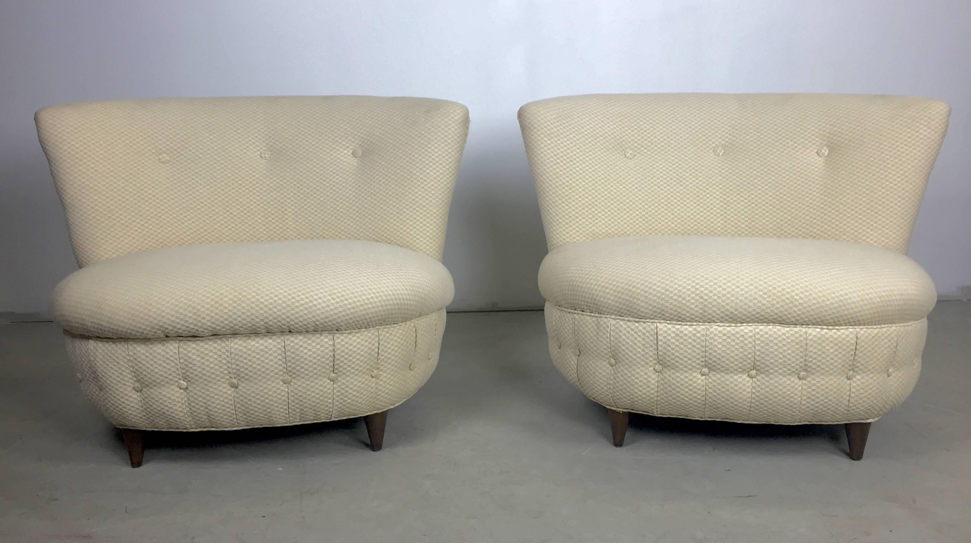Mid-20th Century Pair of Button Tufted Slipper Chairs by Gilbert Rohde For Sale