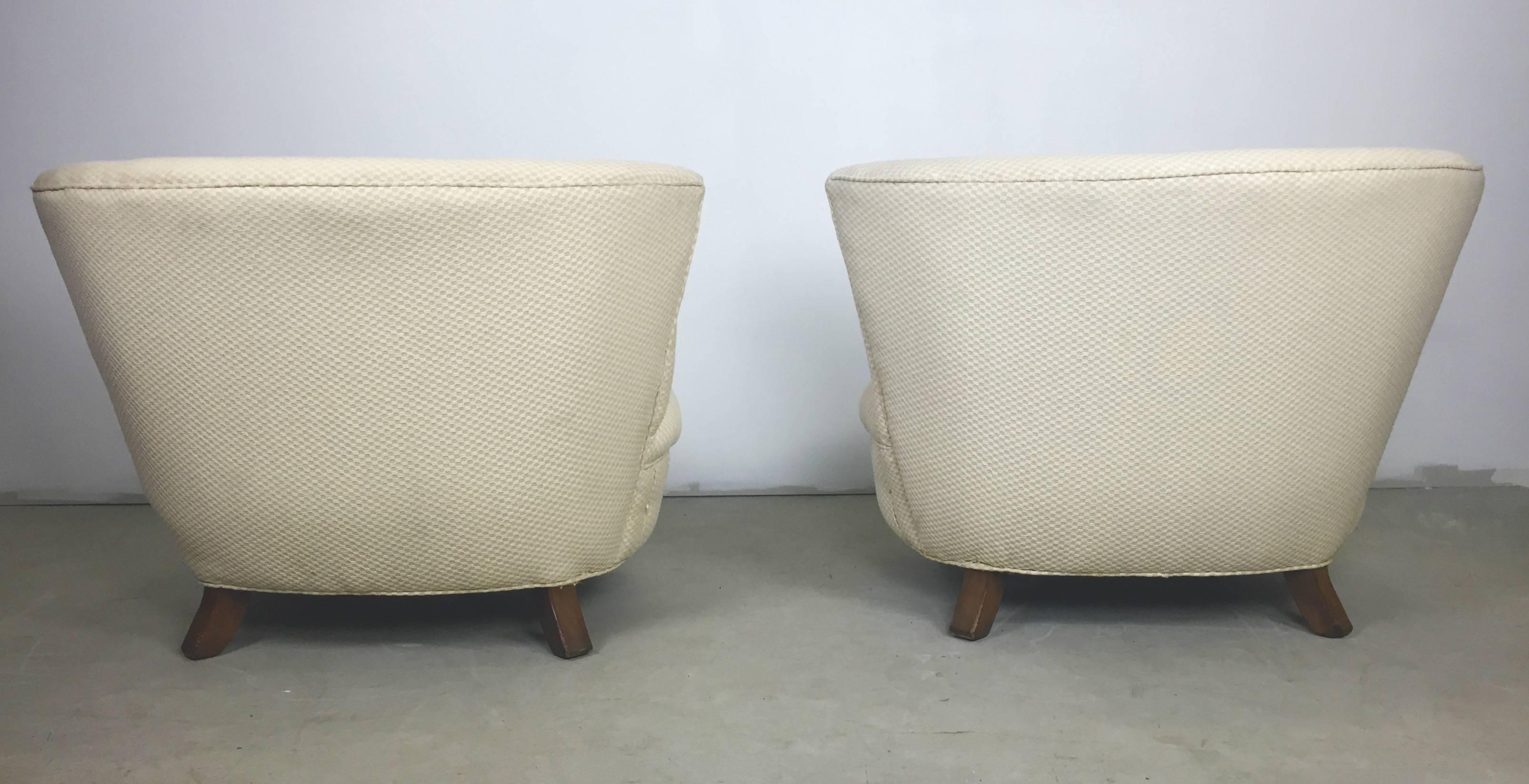 Fabric Pair of Button Tufted Slipper Chairs by Gilbert Rohde For Sale