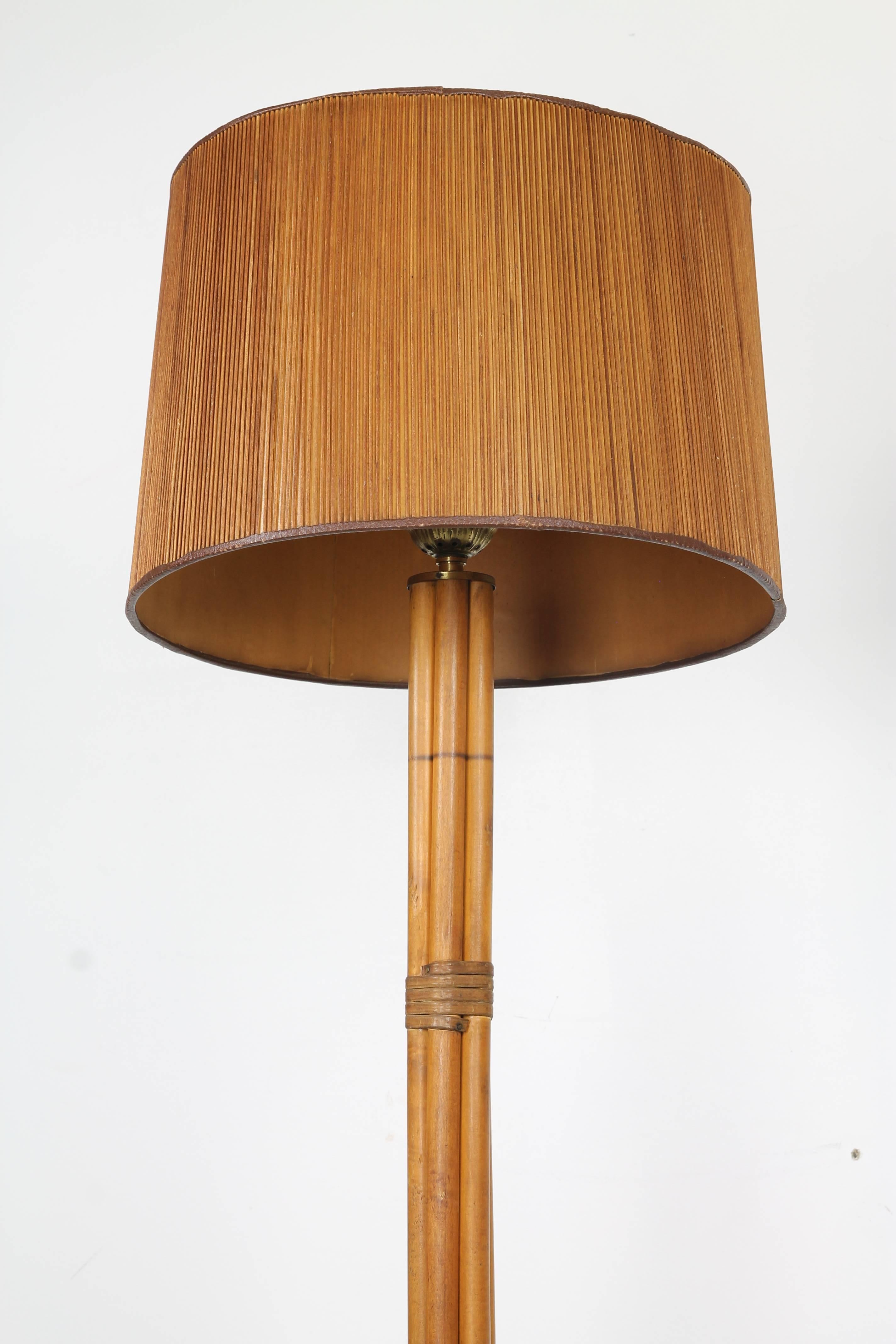 American Bamboo Floor Lamp in the Manner of Paul Frankl