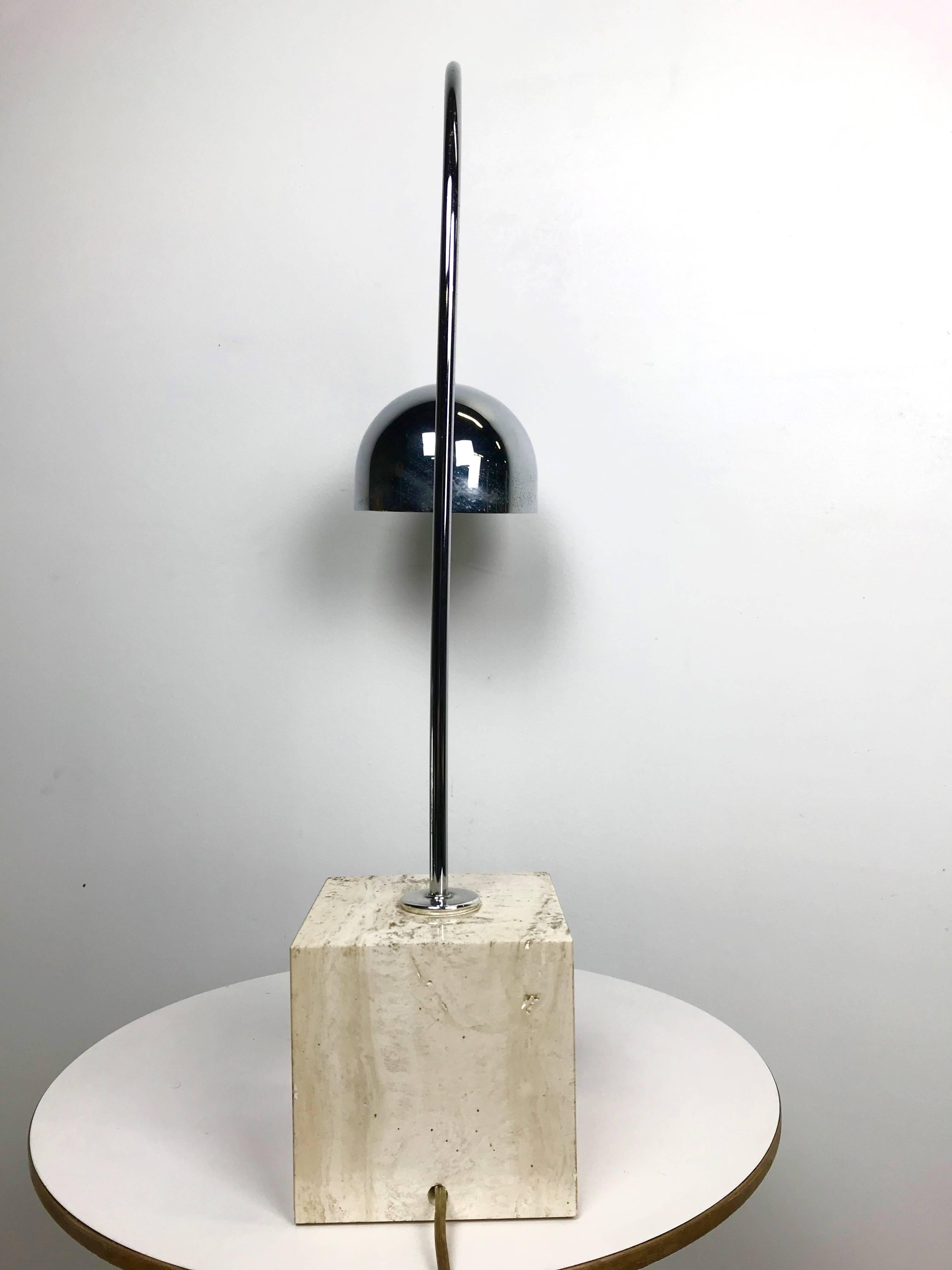 American  Travertine Marble and Chrome Table Lamp By Harvey Guzzini