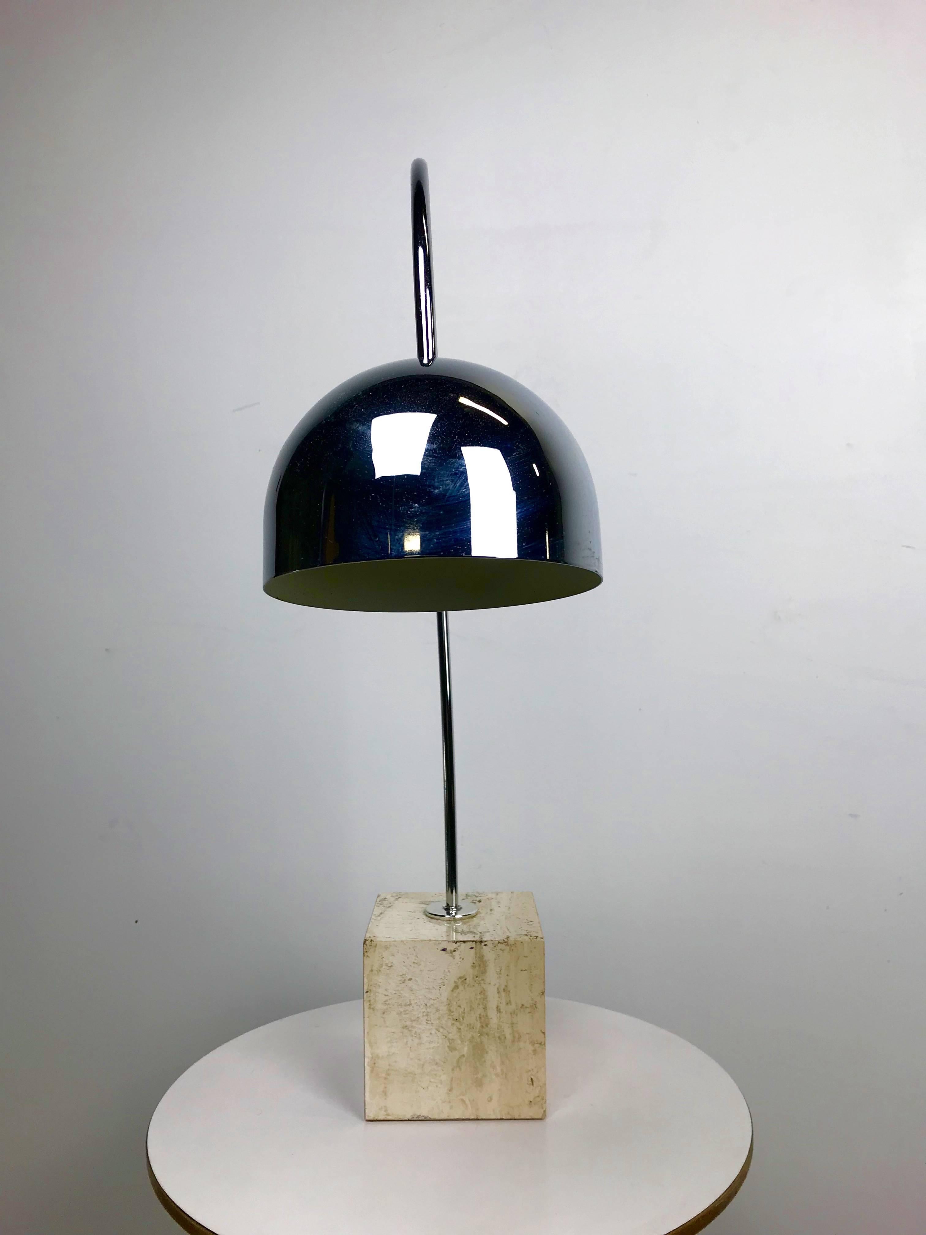 Modern  Travertine Marble and Chrome Table Lamp By Harvey Guzzini