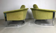 Pair of Italian 1960s Chrome and Green Velvet Club Chairs