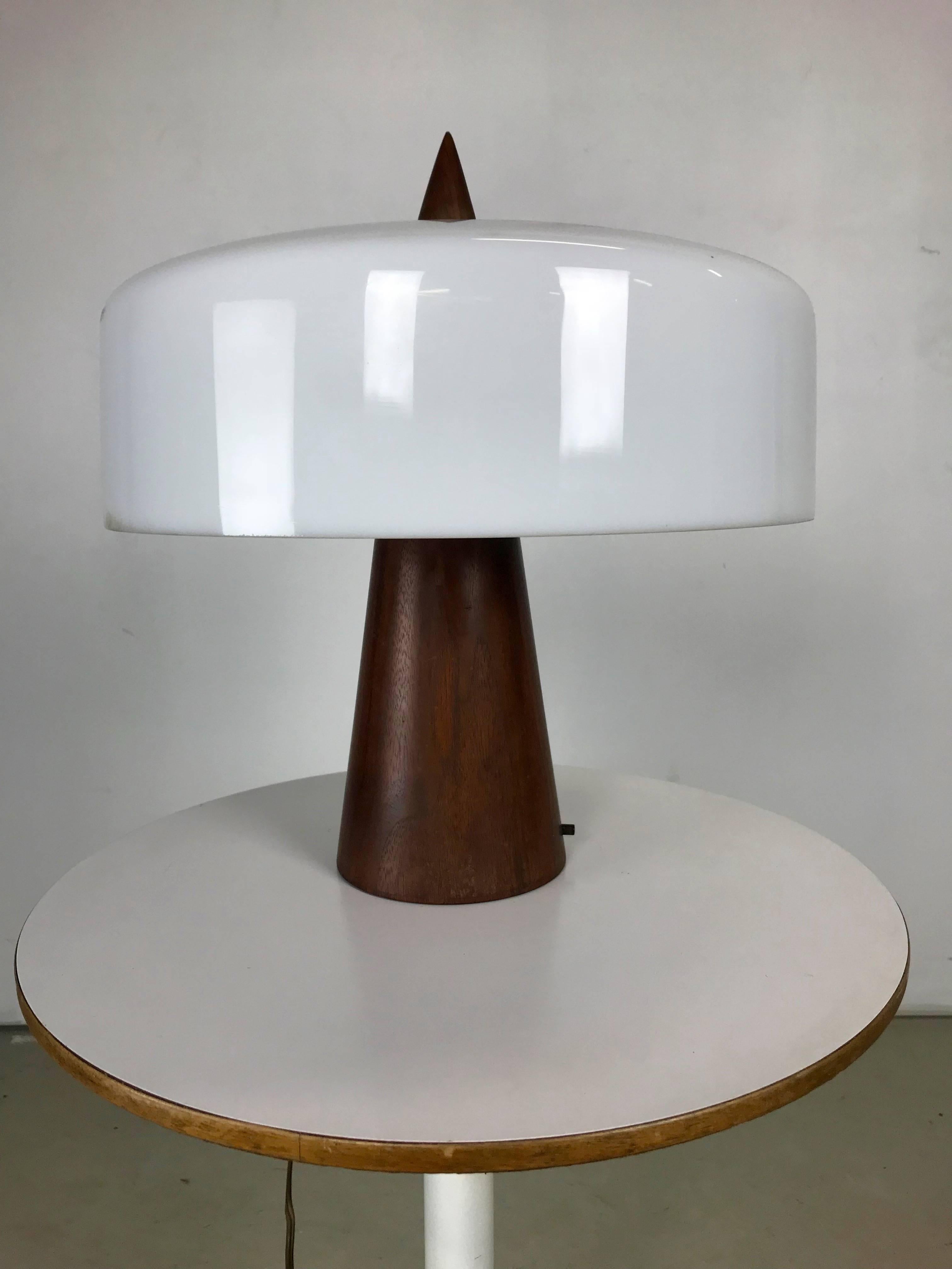 American One off Walnut and Milk Glass Desk Lamp Designed by Phillip Enfield