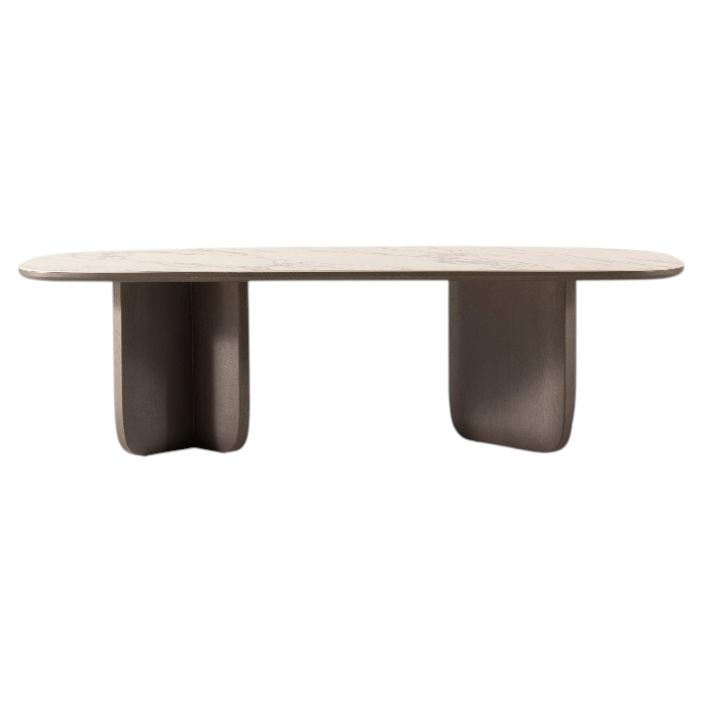 ALO Dining Table in 102'' with Set of 6 Chairs, Calacatta Viola Marble Porcelain