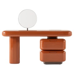 ALO Burnt Orange Lacquer Makeup Vanity - Dressing Table with Upholstered Stool