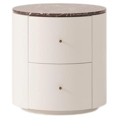 LUNOR Nightstand in White with Marble Top Options - 2 Drawer Bedside Table
