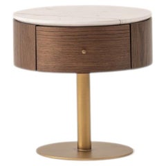 Table de chevet LUNOR en chêne foncé avec plateau en marbre au choix - Table de chevet à 1 tiroirs