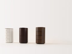 LUNOR Bedside Chest of Drawers in Oak, White Lacquer and Natural Stone
