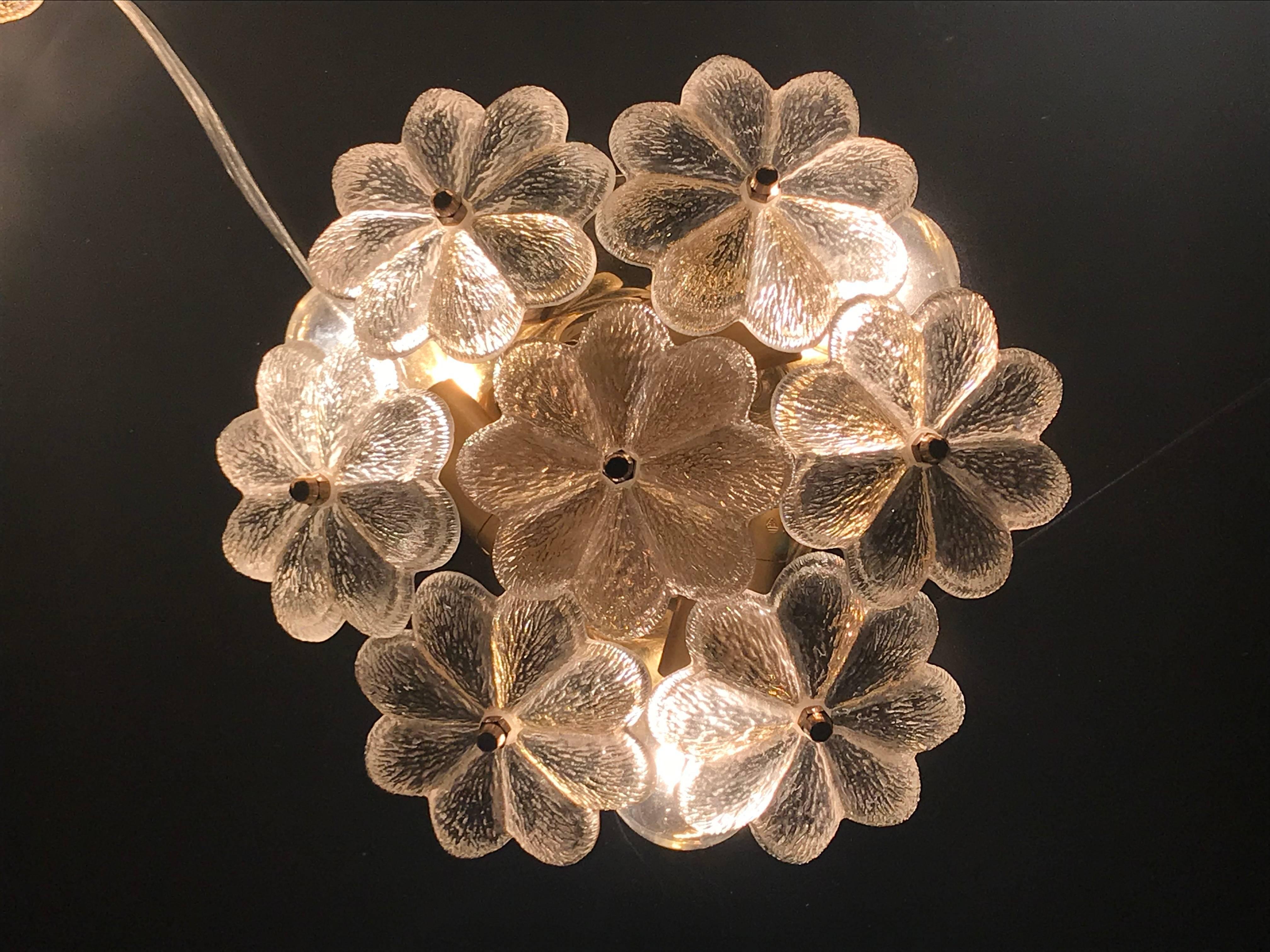 Mid-20th Century Small Ernst Palme Floral Glass Flush Mount Sconce For Sale