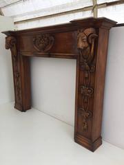 Carved Ram Head Motif Fireplace Mantel