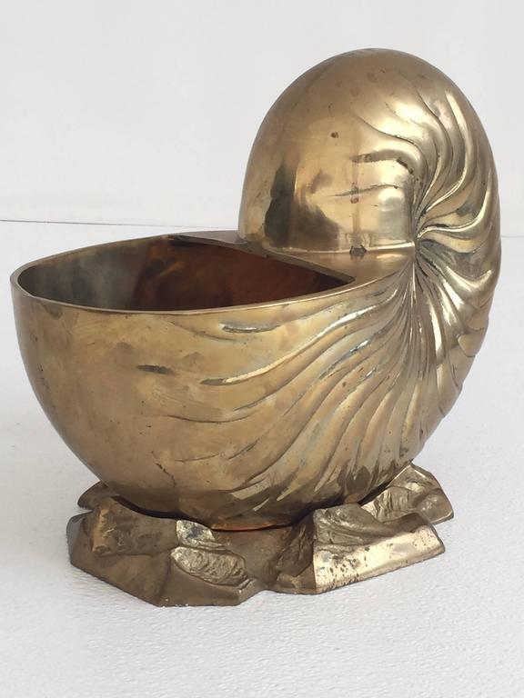 Brass Hollywood Regeancy Nautilus Shell Planter For Sale at