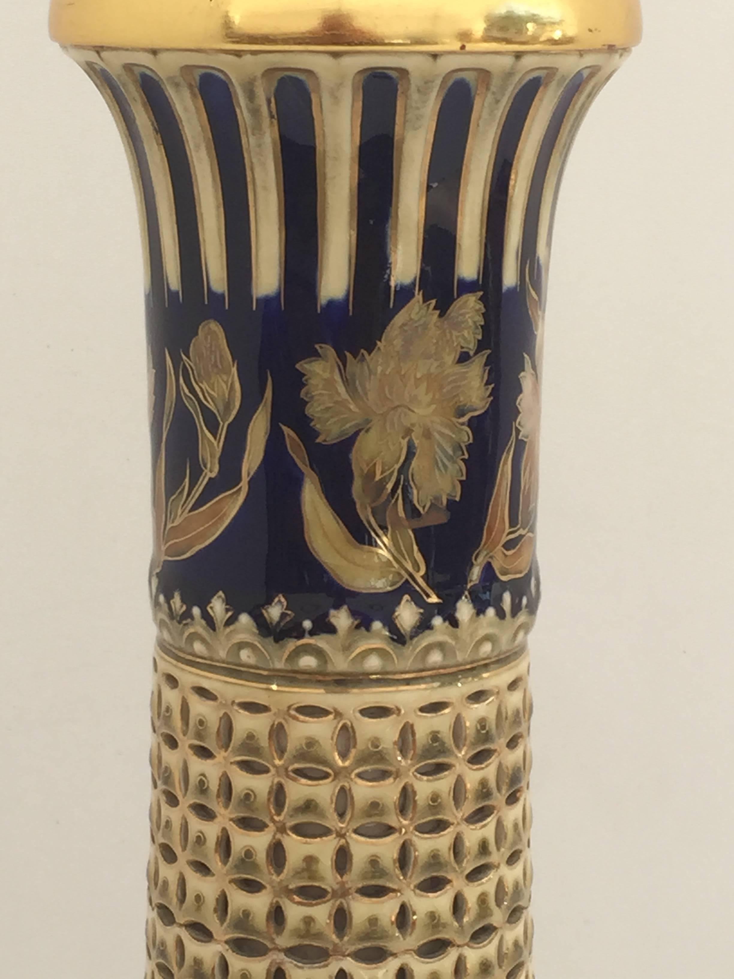 Hollywood Regency Lampe géante en céramique et or avec motif floral islamique style Marbro en vente
