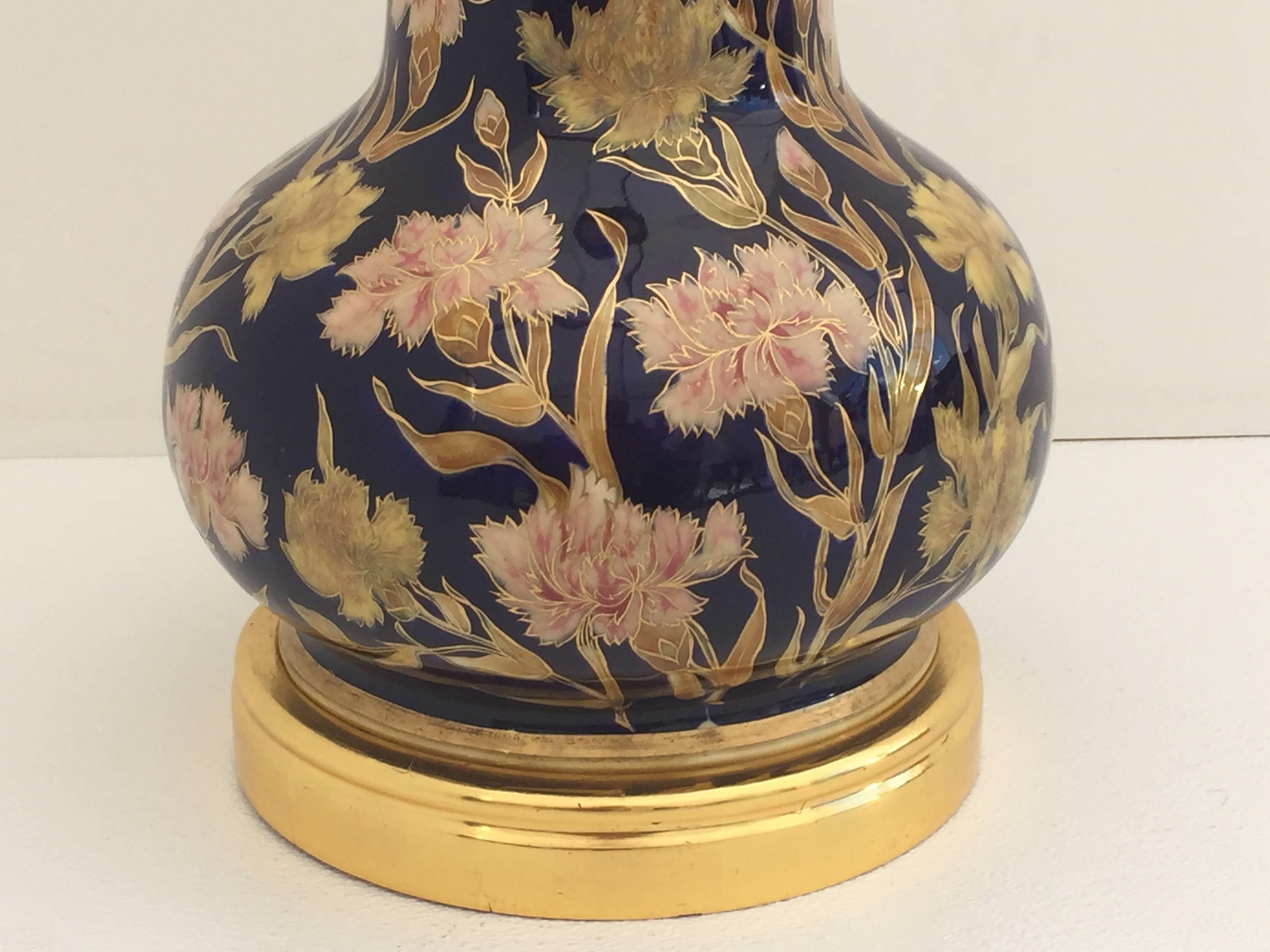 Inconnu Lampe géante en céramique et or avec motif floral islamique style Marbro en vente
