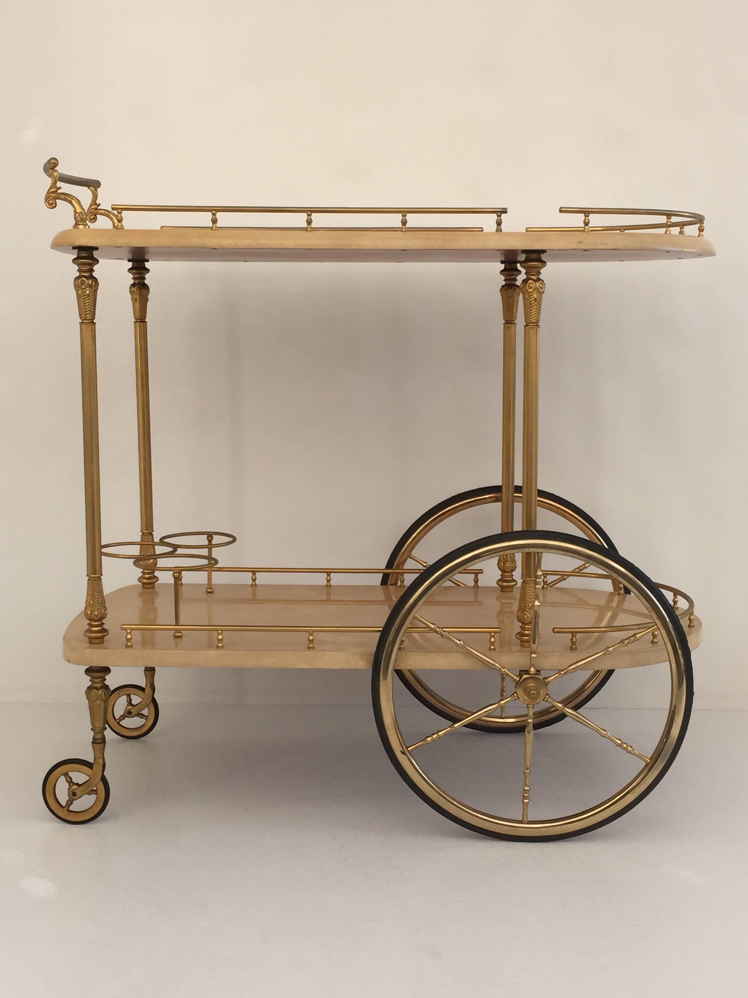 Aldo Tura Italian parchment bar or tea cart.