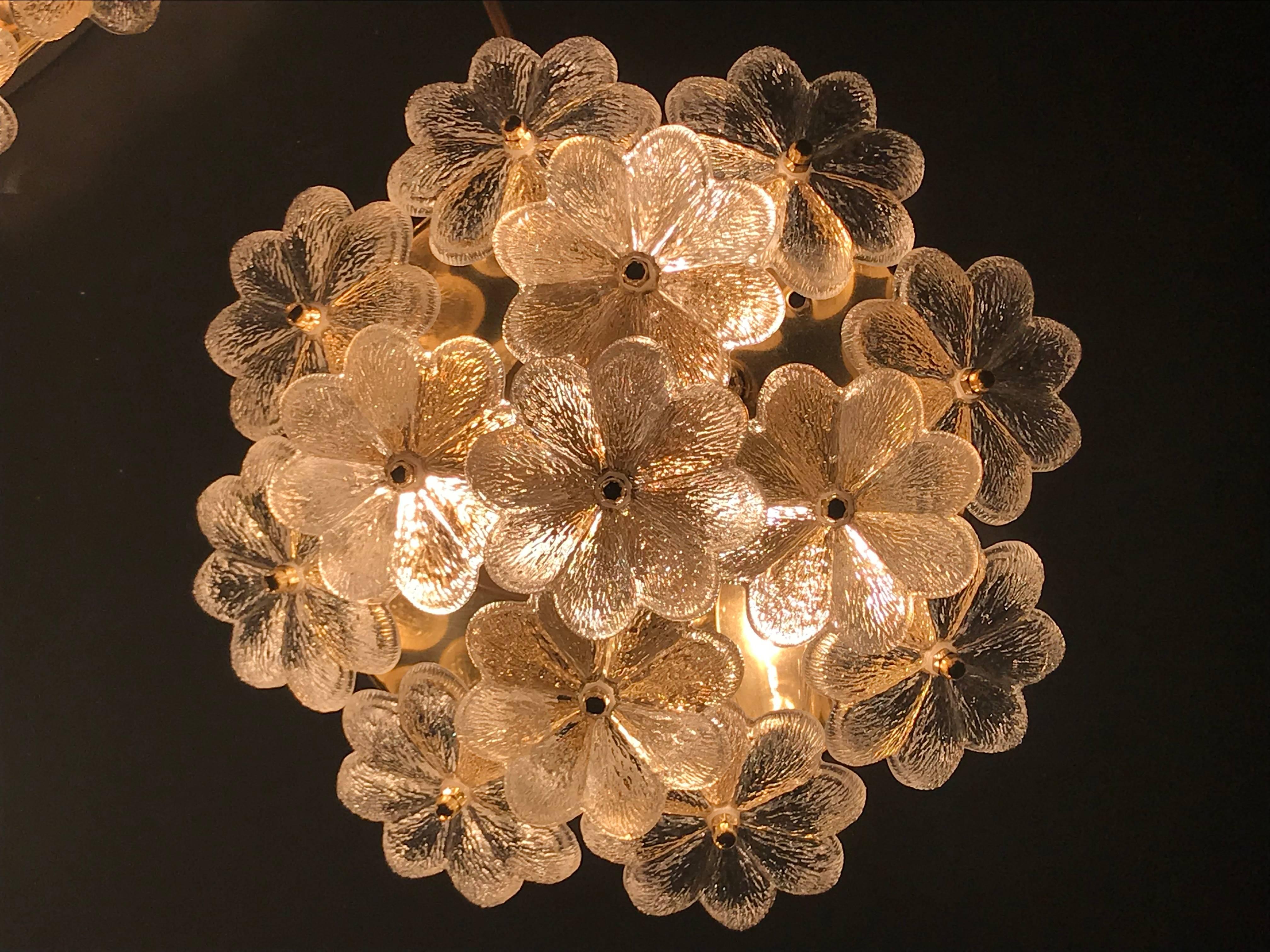 Brass Medium Ernst Palme Floral Glass Flush Mount Lamp For Sale