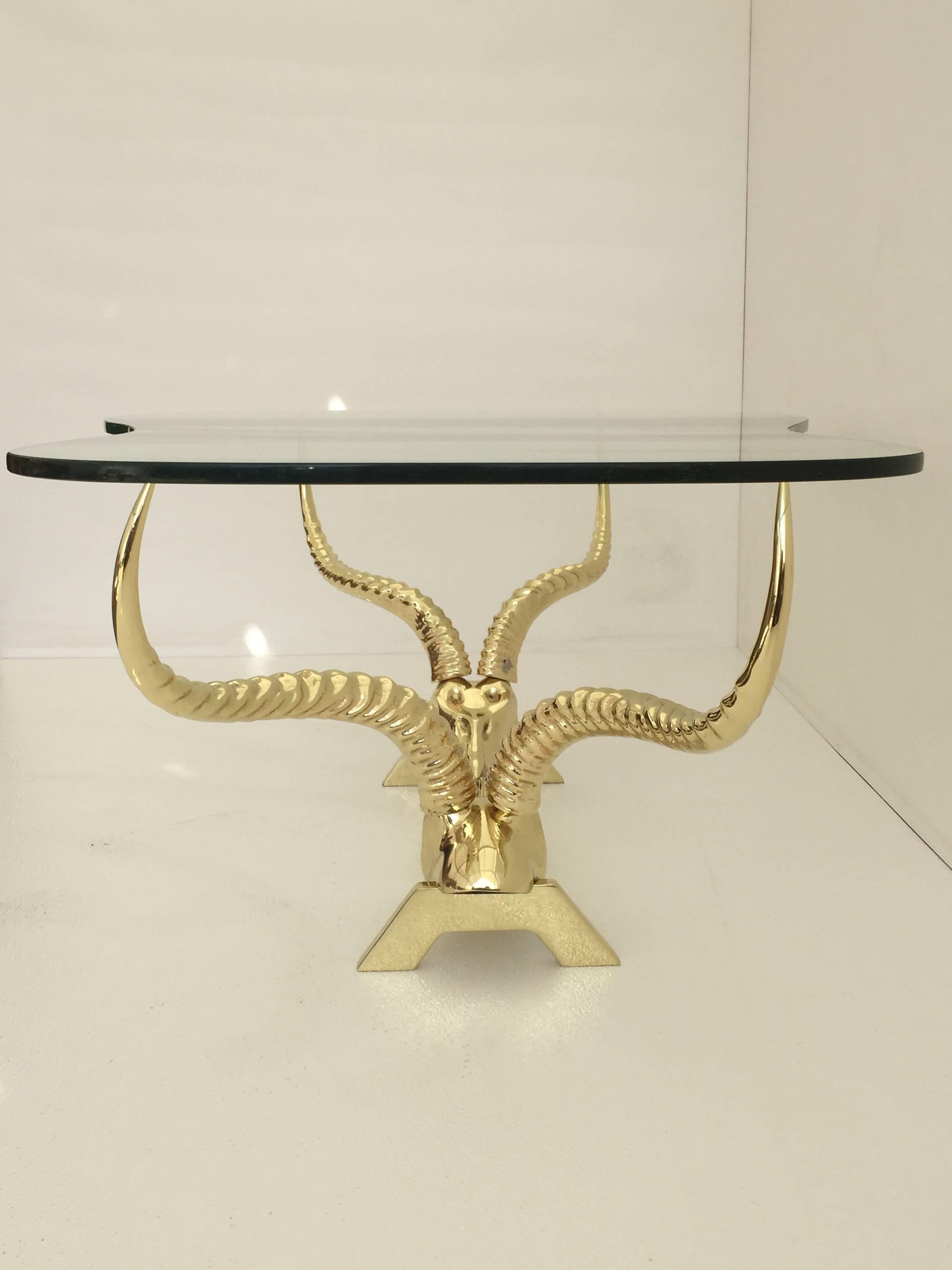 French Brass Ibex or Antelope Coffee Table by Fondica, France