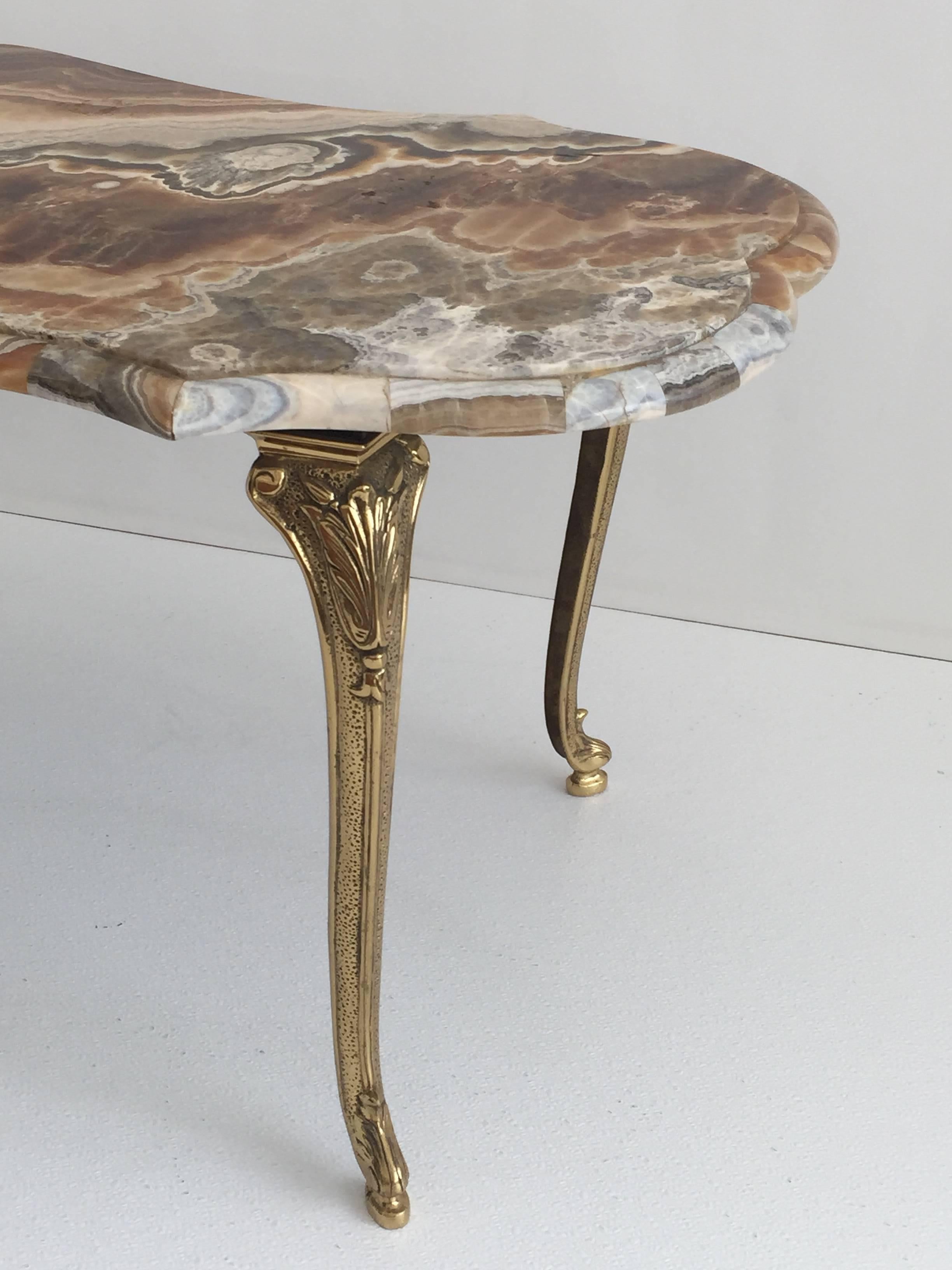 Hollywood Regency Onyx and Brass Coffee Table