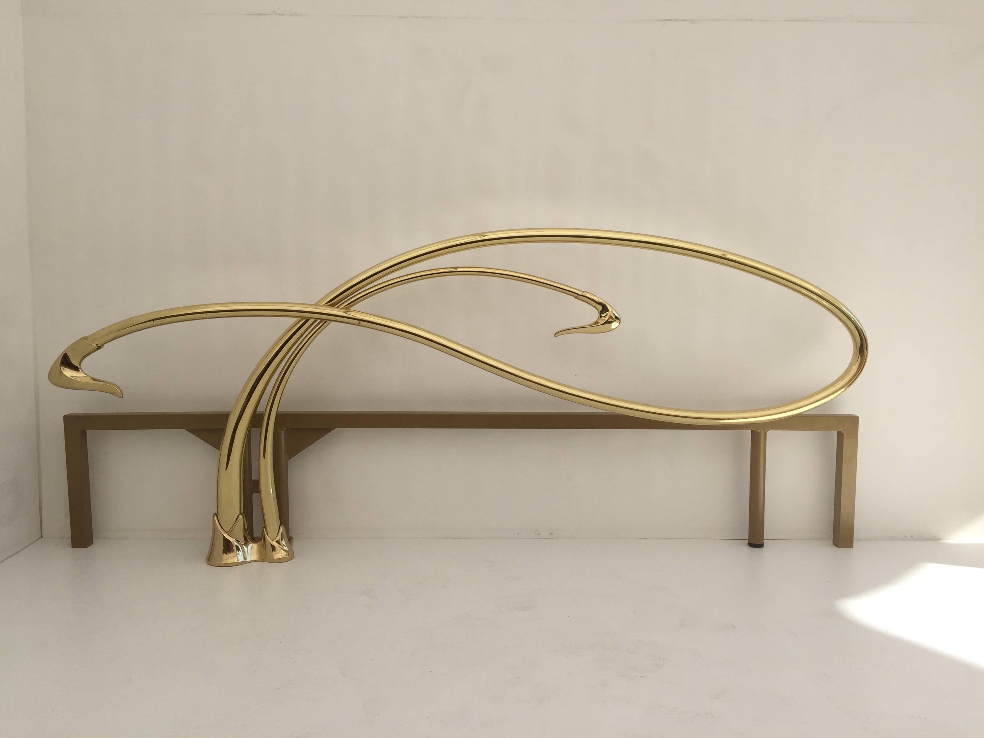 American Swan Motif Art Nouveau Style Brass King-Size Bed