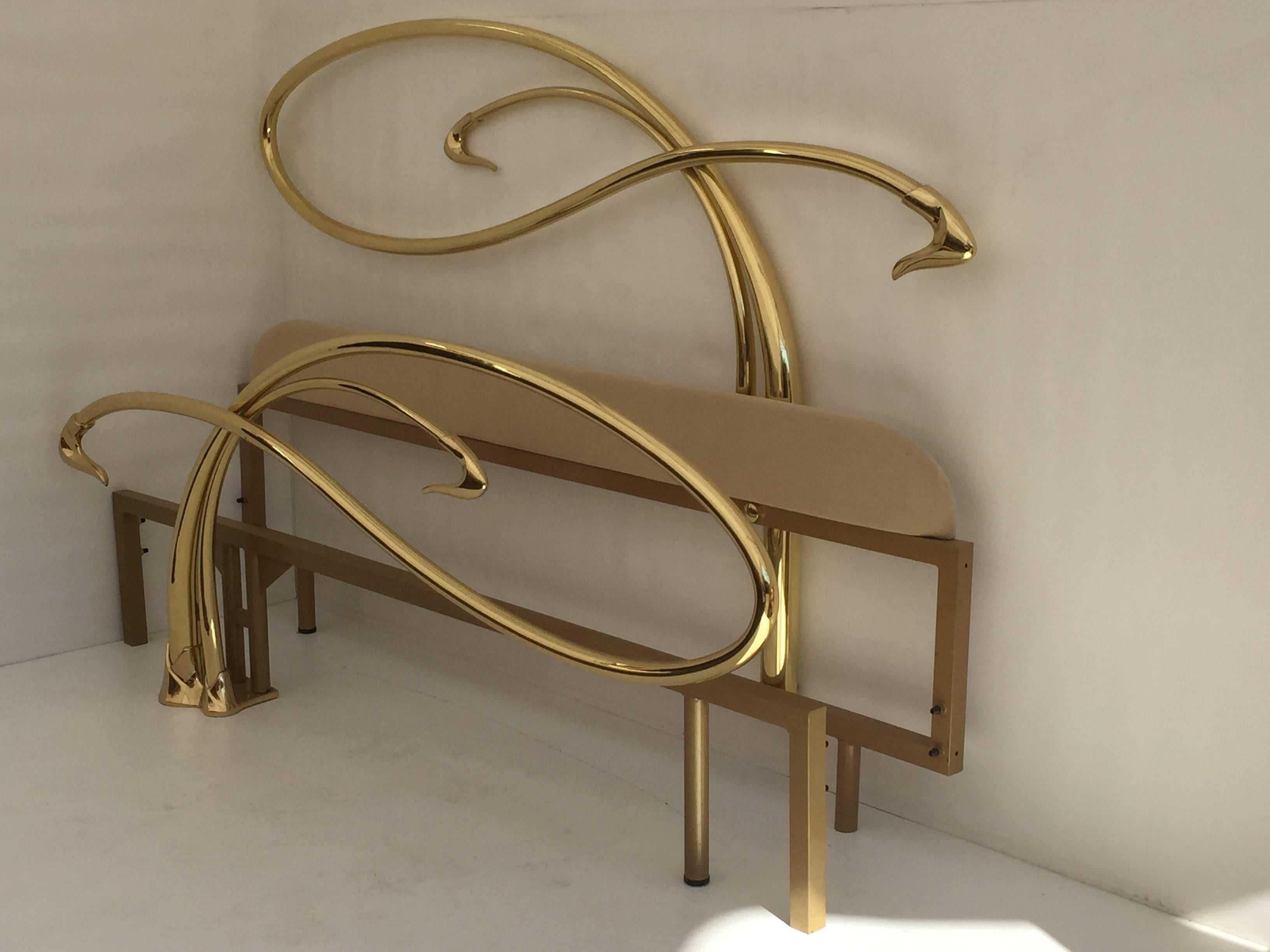 Swan motif Art Nouveau style king-size brass bed.
Will accommodate 72