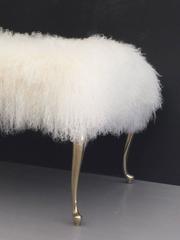 Mongolian Lamb Wool Bench Footrest with Cabriolet Brass Legs
