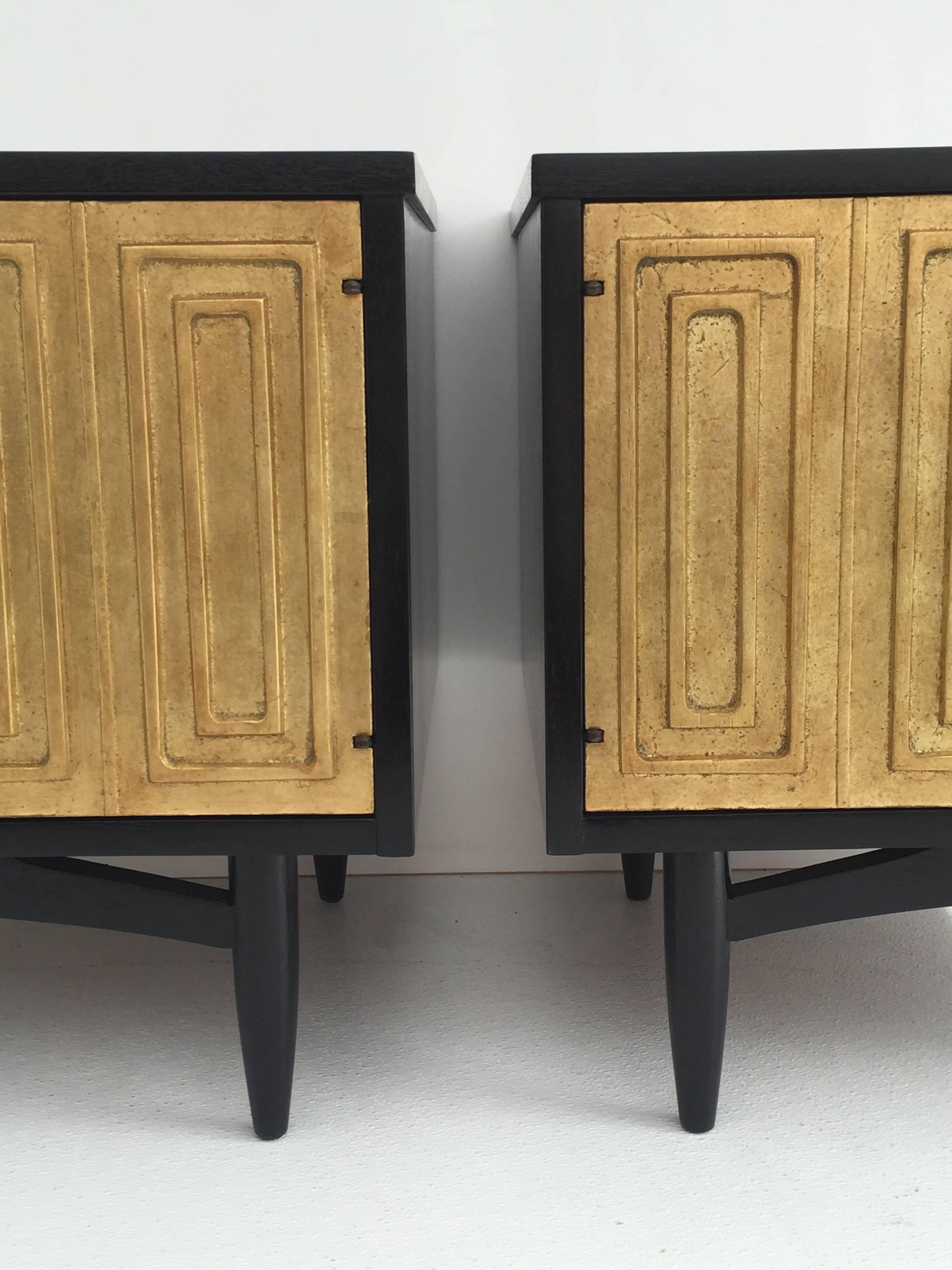 Mid-Century Modern Mid Century Petite Ebonized and Gold Leaf Nightstand Tables