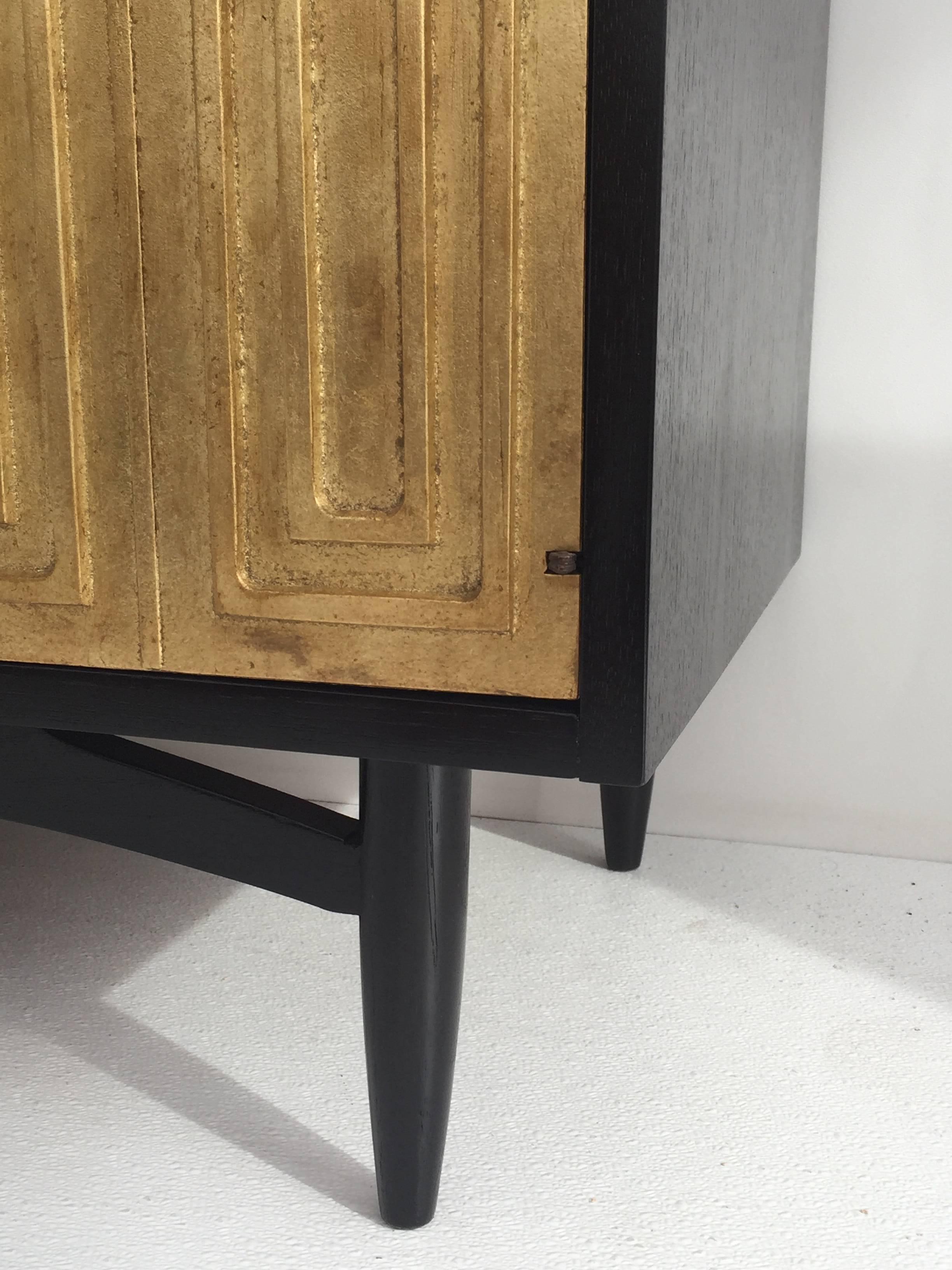 American Mid Century Petite Ebonized and Gold Leaf Nightstand Tables