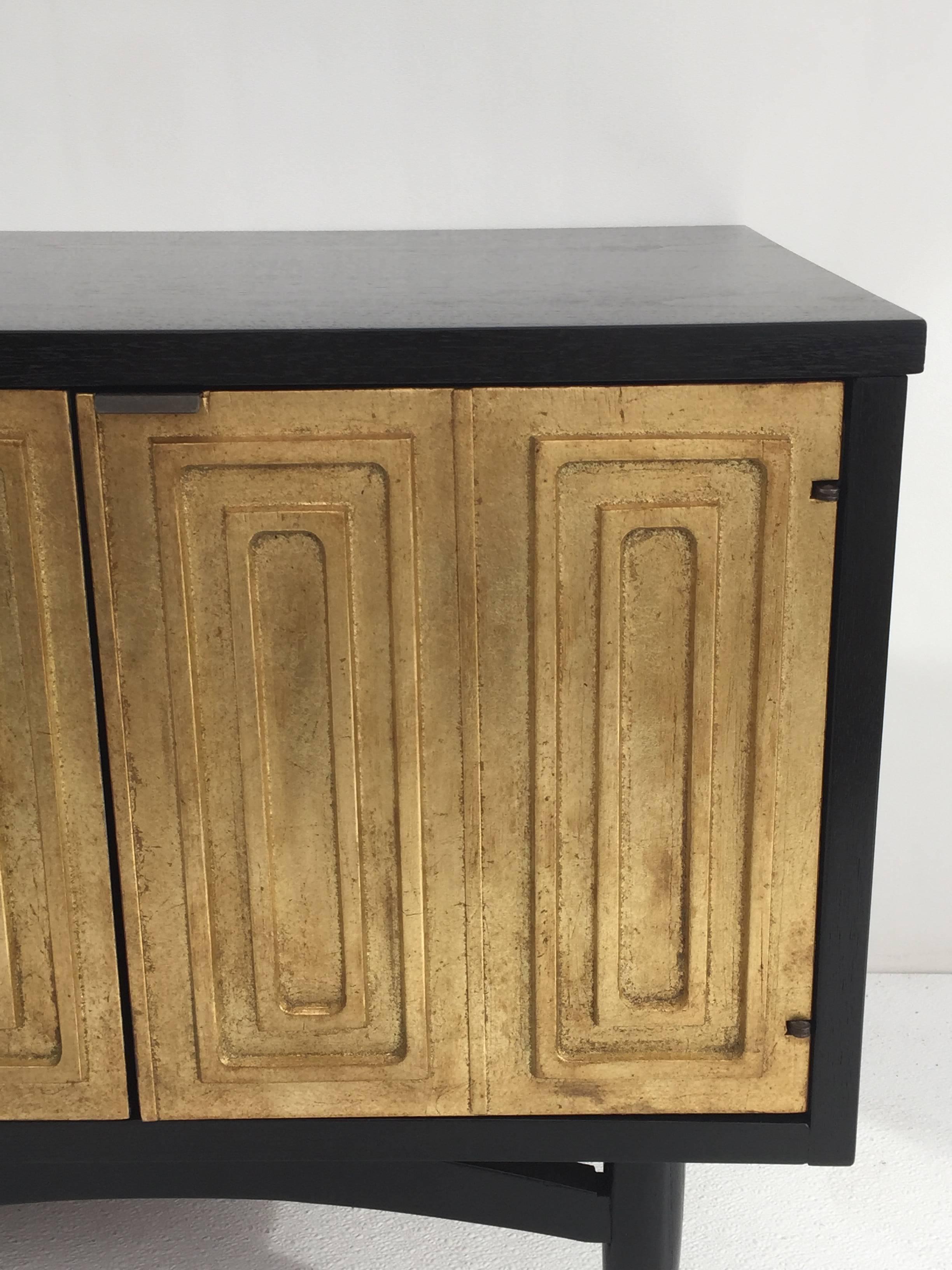 Mid-20th Century Mid Century Petite Ebonized and Gold Leaf Nightstand Tables