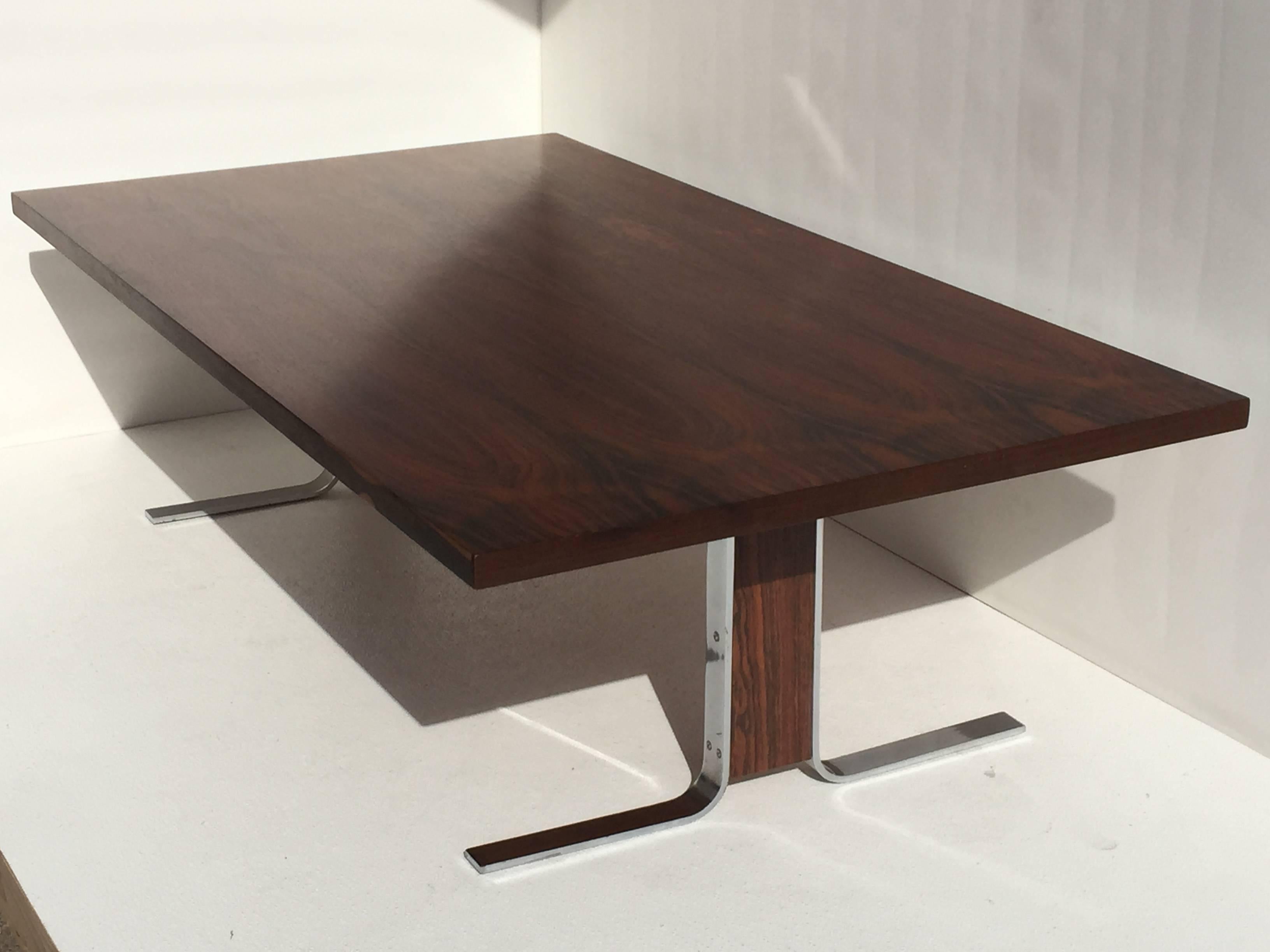 Mid-Century Modern Rosewood and Chrome Coffee Table Attributed to Milo Baughman