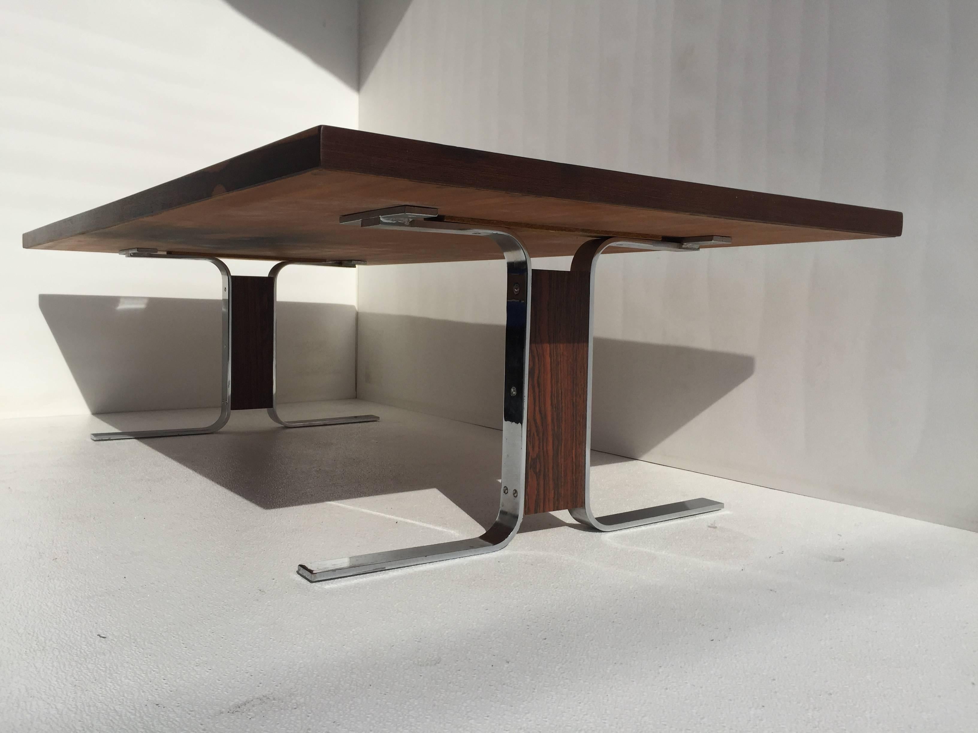 Mid-20th Century Rosewood and Chrome Coffee Table Attributed to Milo Baughman