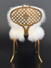 Pair of Brass Thinline Chairs in Mongolian Fur with Fleur-de-Lis Design