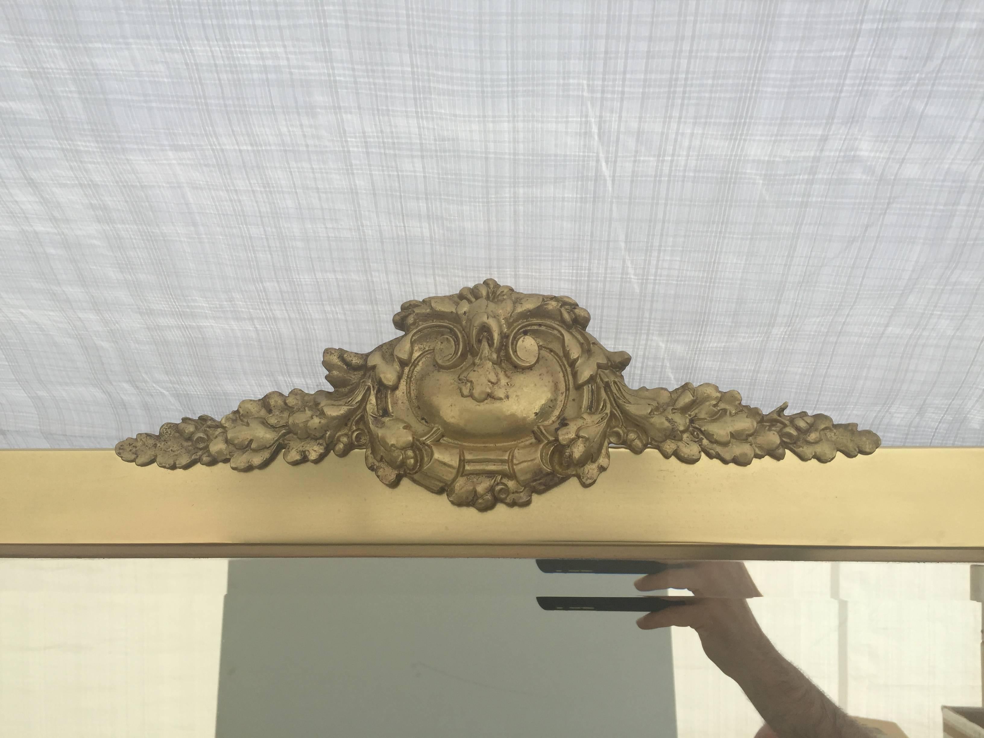 Patinated Neoclassical Brass Cheval Tilting Floor Mirror