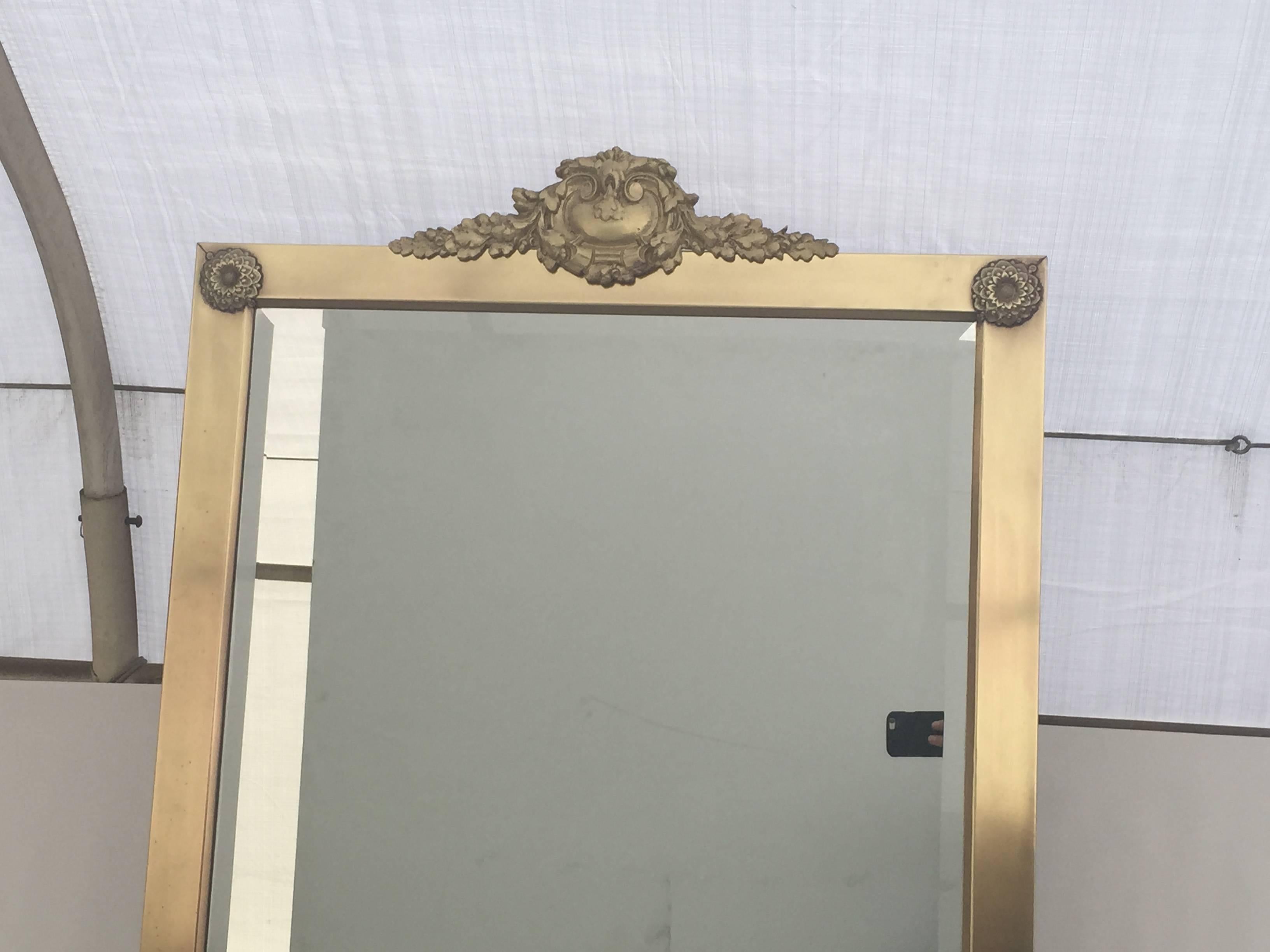 Neoclassical Brass Cheval Tilting Floor Mirror In Good Condition In North Hollywood, CA