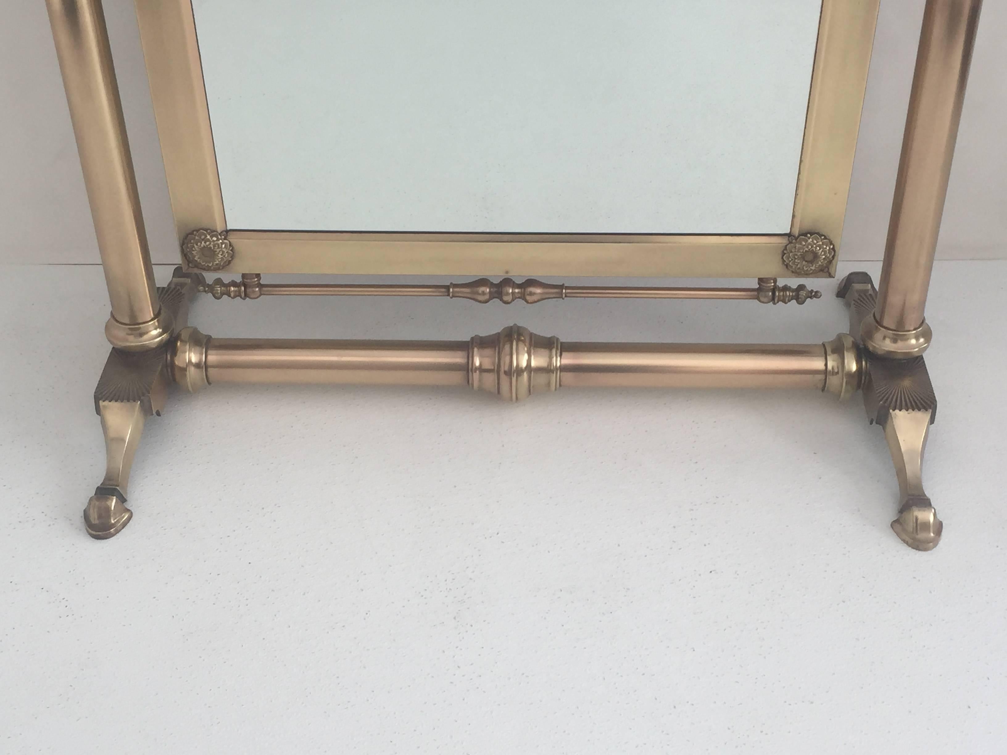 Mid-20th Century Neoclassical Brass Cheval Tilting Floor Mirror