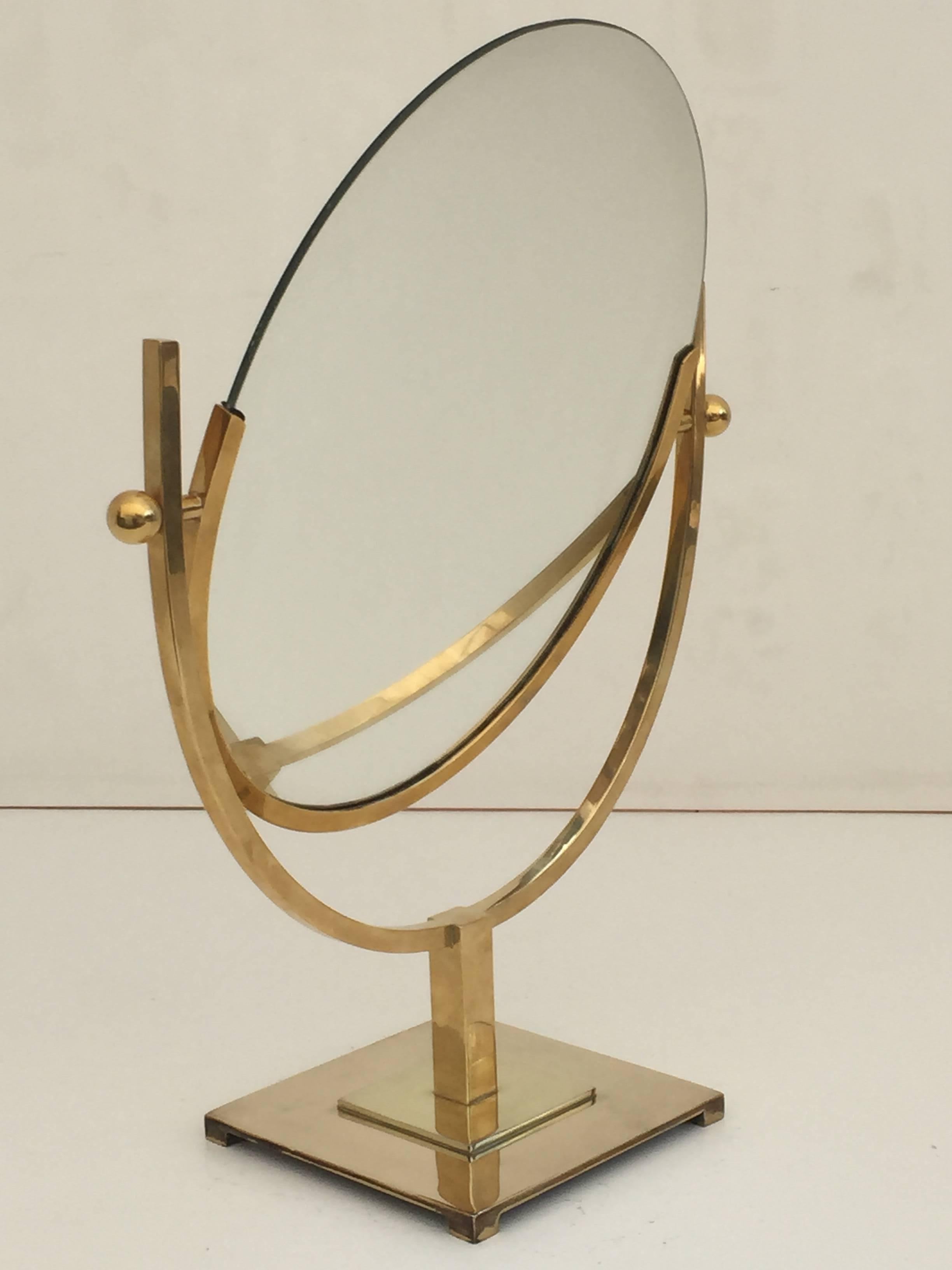 Double-Sided Oval Brass Vanity Mirror 1