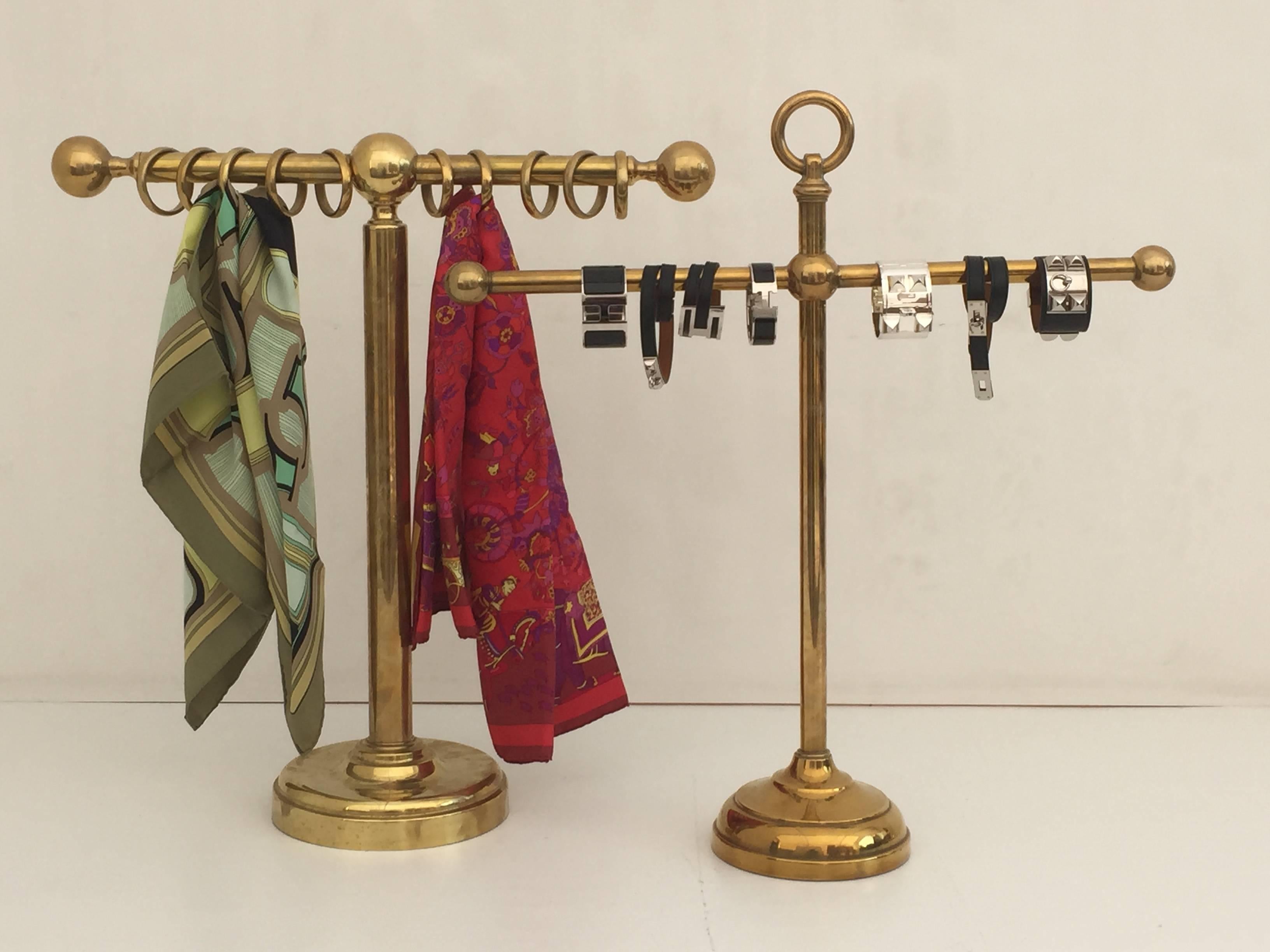 Solid brass bracelet and scarf holders.
This set is from Ralph Lauren boutique on Rodeo Drive.
Measurements shown are for the bracelet holder.
Scarf holder is 24