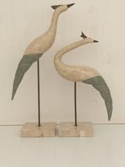 Tessellated Stone and Brass Bird Sculptures