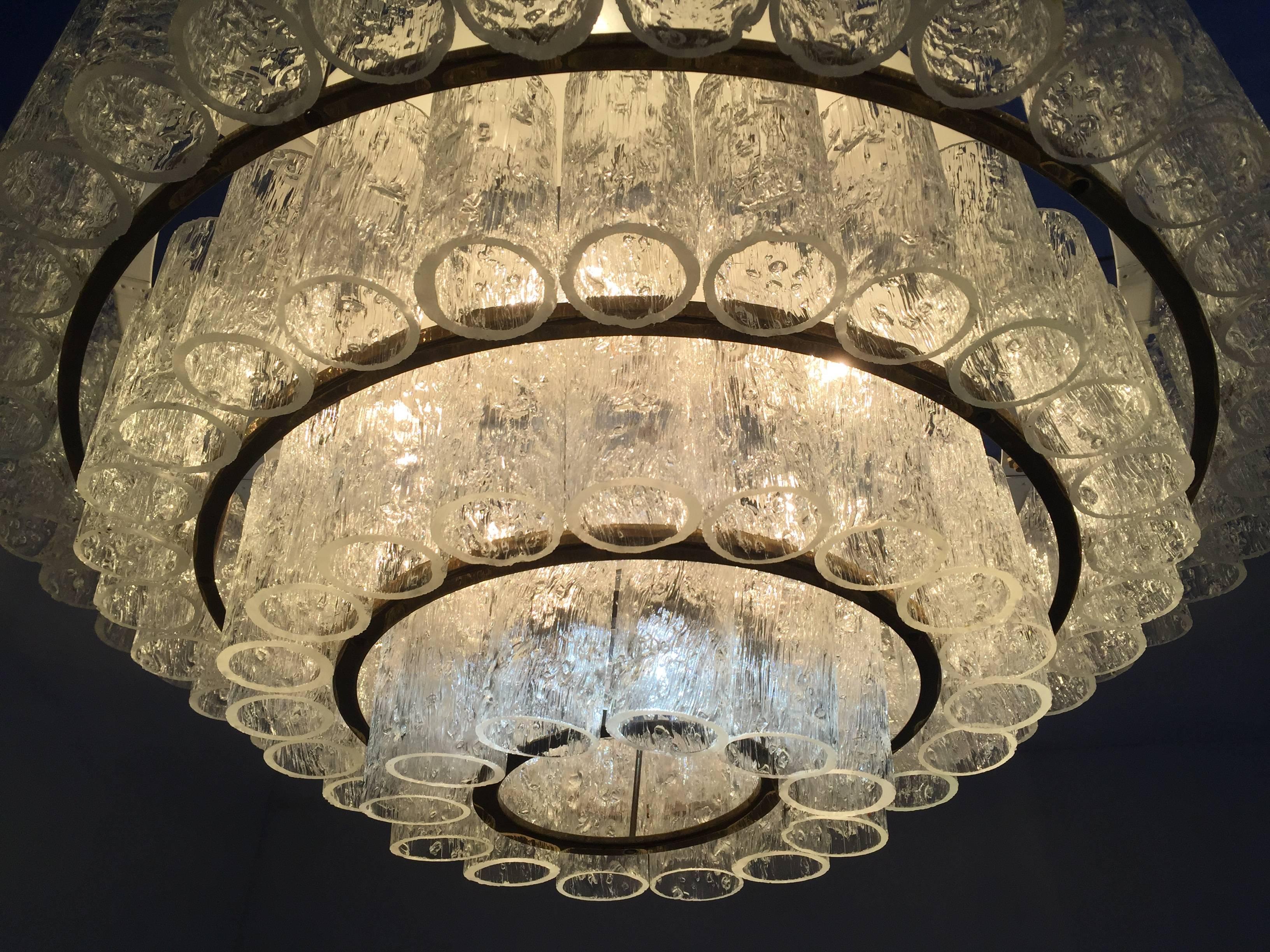 Hollywood Regency Doria Textured Glass Four-Tier Flush Mount For Sale