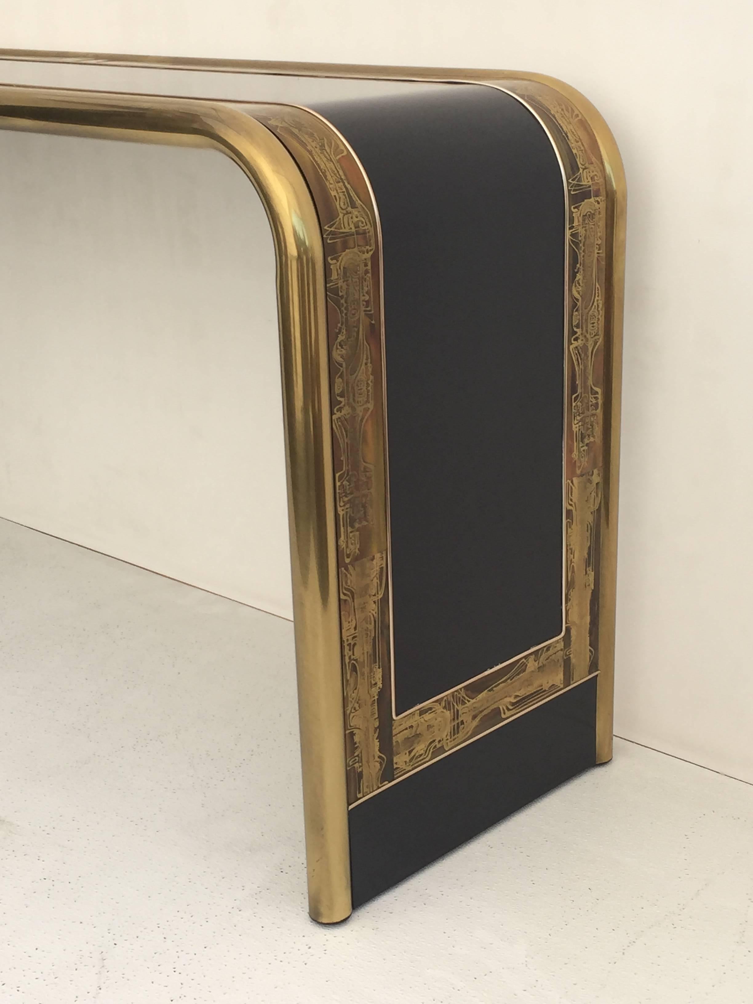 Bernhard Rohne Acid Etched Brass Console Table for Mastercraft at 1stDibs
